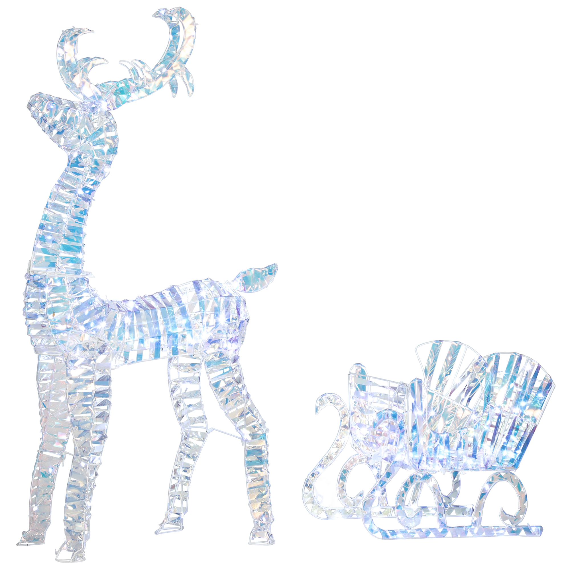 Lighted Christmas Reindeer With Sleigh,Outdoor Yard