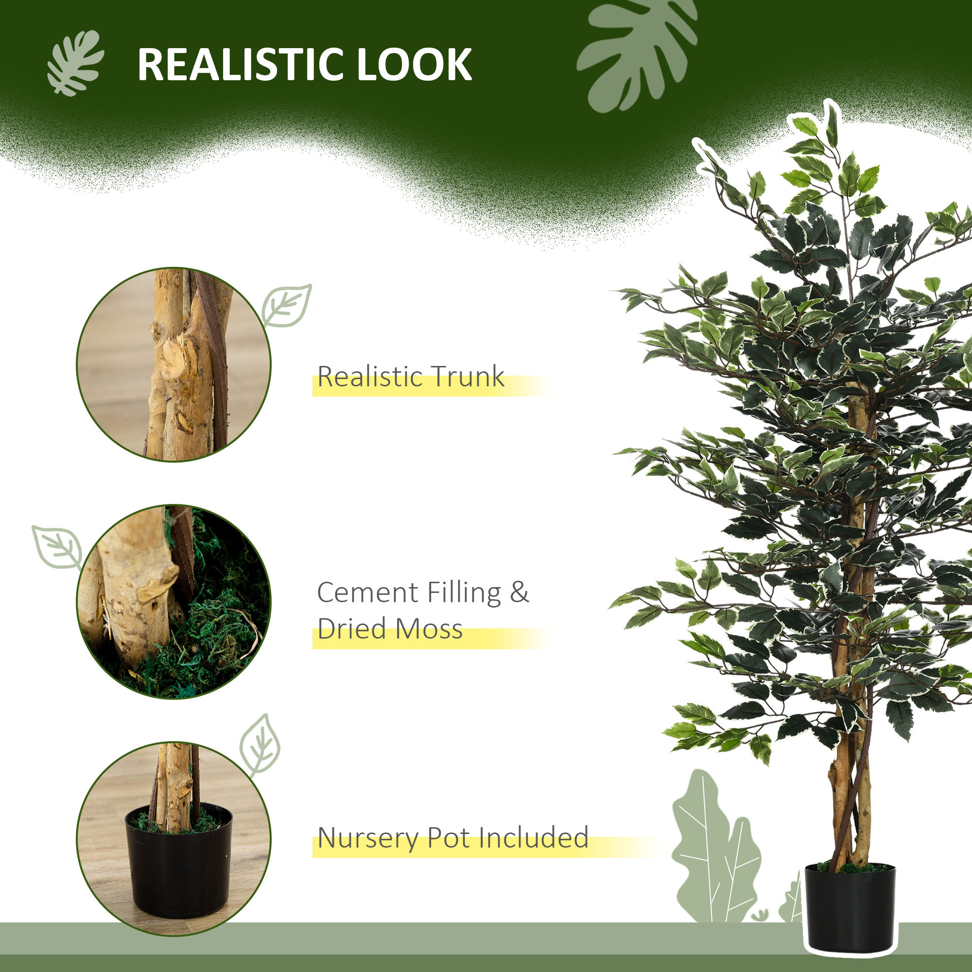 4.5ft Ficus Artificial Plant With Realistic Leaves,Potted Fake Tree For Home — image 5