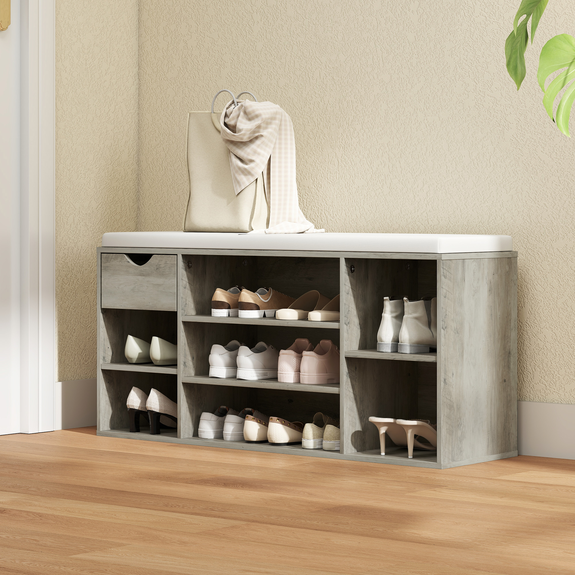 Shoe Storage Bench With Cushion-Grey — image 5