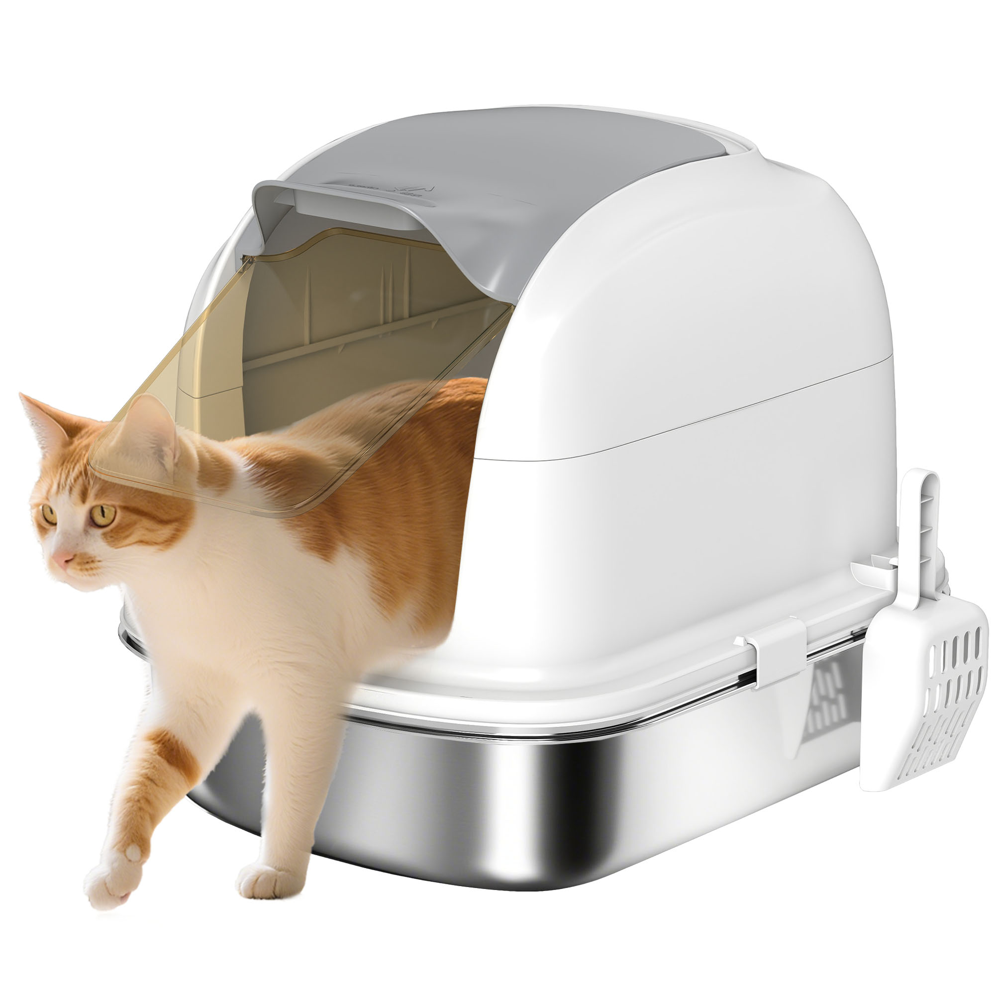 Stainless Steel Cat Litter Box With Lid,for Cats,Enclosed Flip Cover,Scoop — image 5