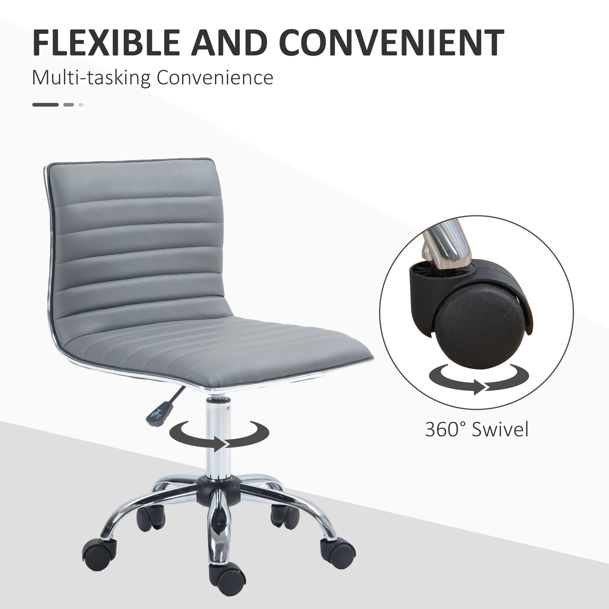 Armless Desk Task Chair Faux Leather Mid-back Computer Office With Adjustable — image 2