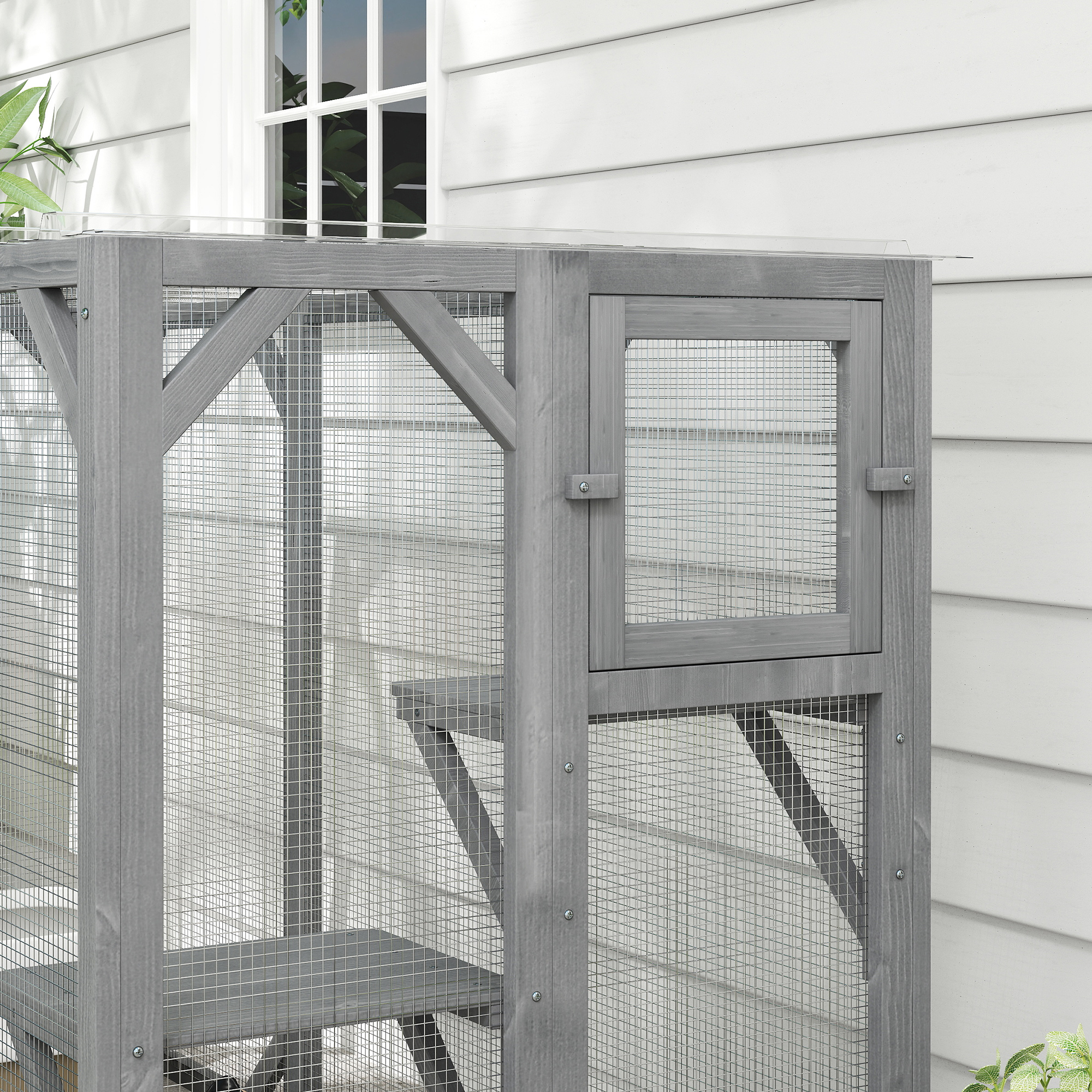 71in Outdoor Wooden Cat House With Three Platforms,Large Door,Water-Resistant