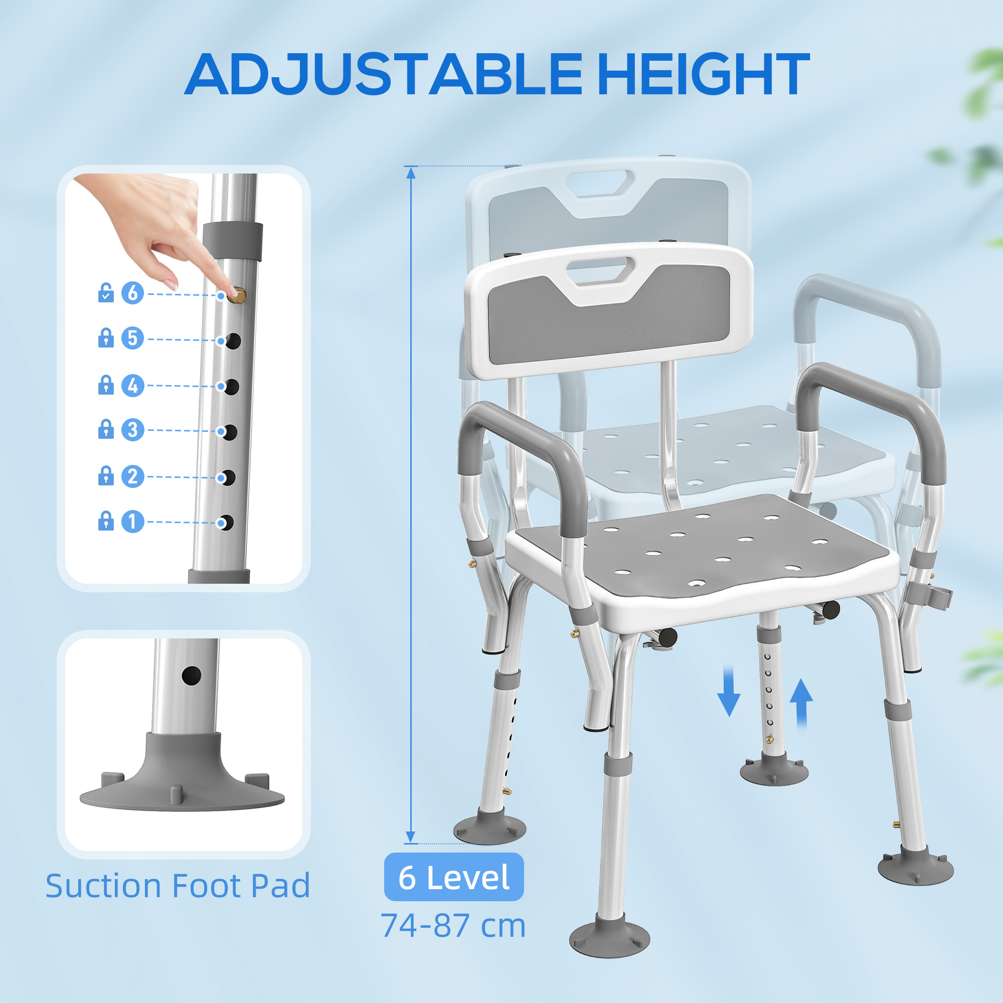 EVA Padded Shower Chair For The Elderly And Disabled,Height Adjustable Stool — image 3