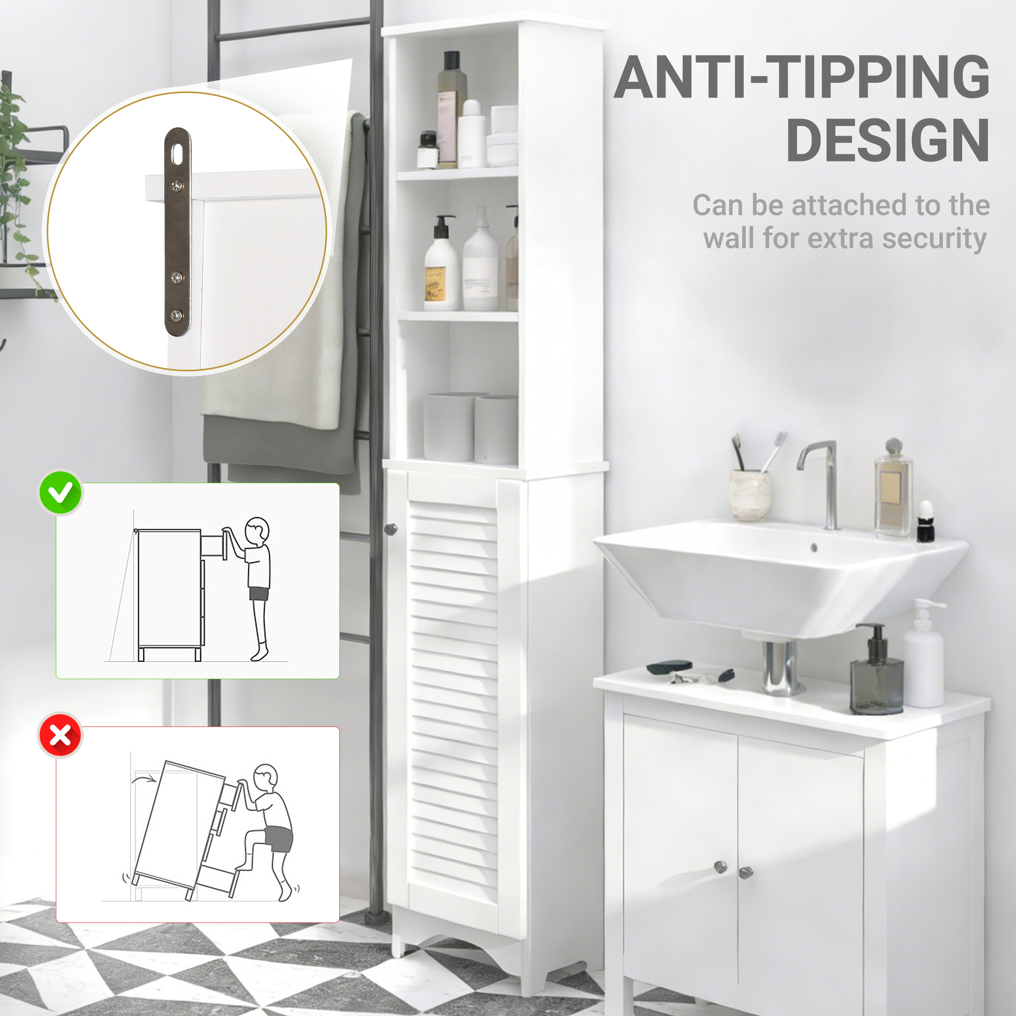 Tall Bathroom Cabinet,Freestanding Slim Storage Unit With Adjustable Shelves — image 4