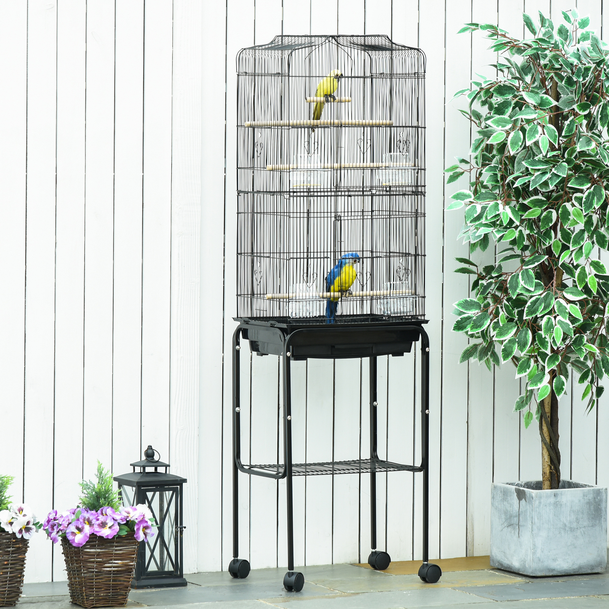 Bird Cage Budgie Cages For Finch Canary Parakeet With Stand Wheels Slide-out Tray Accessories Storage Shelf,Black 46.5 X 36 X 157 Cm detail photo 9