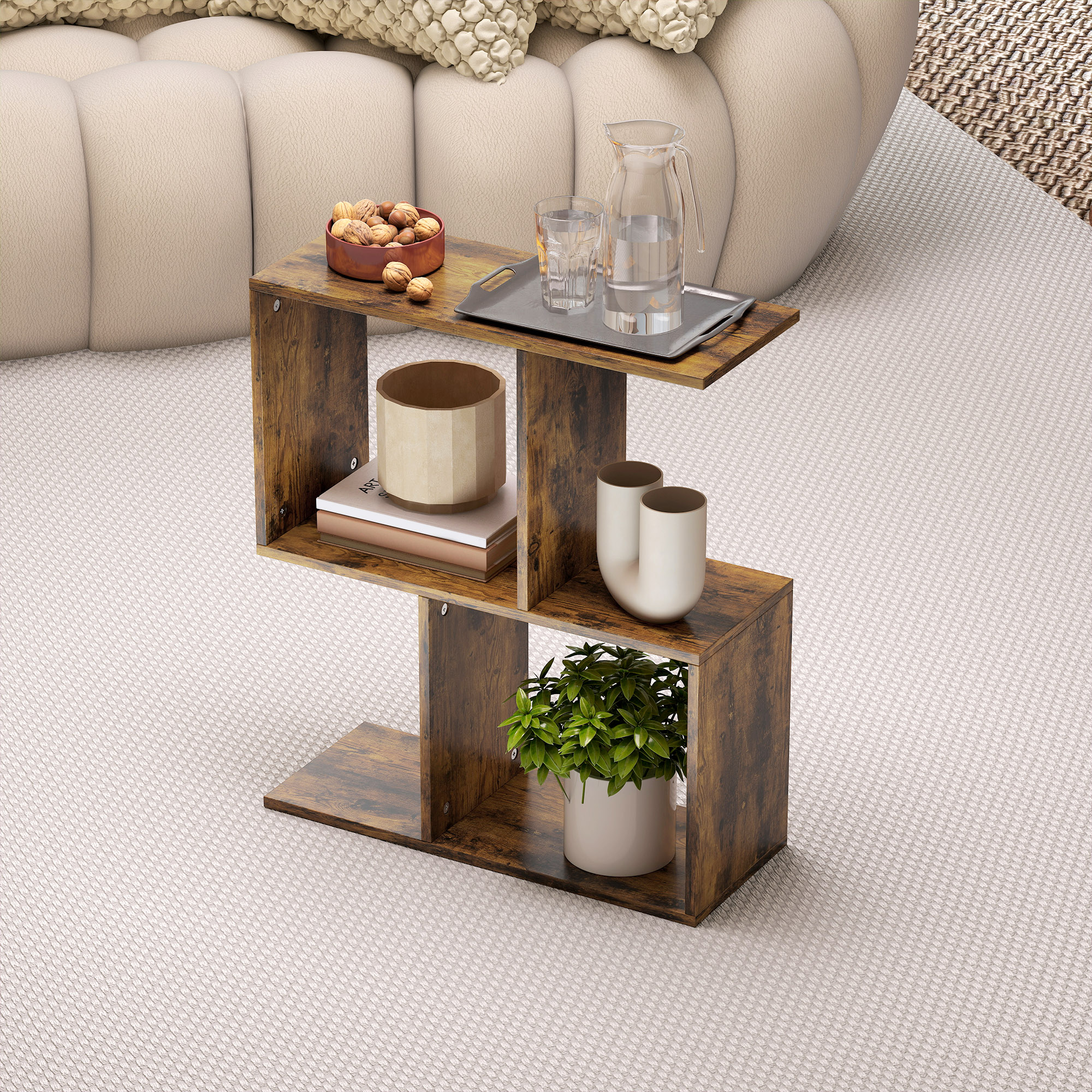 Side Table,Narrow End Table With Storage Shelves,S-Shaped,3-Tier,50W X 19.5D X — image 5