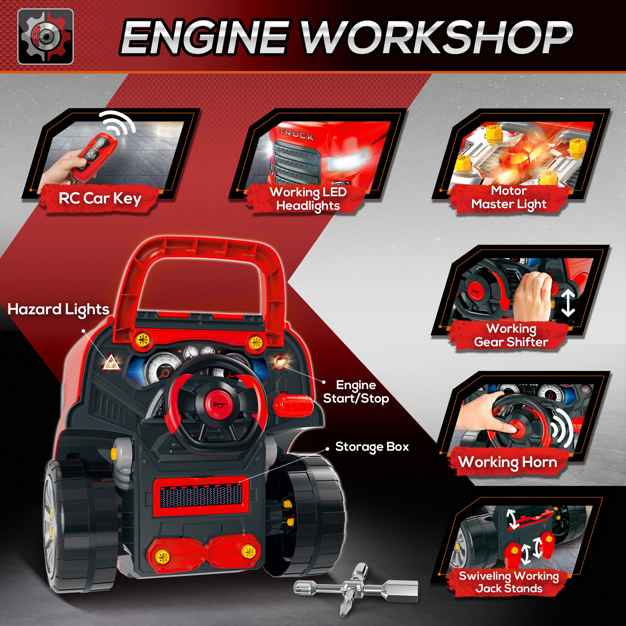 Kids Truck Engine Toy Set,Toddler Educational Car Service Station Playset,Take — image 2