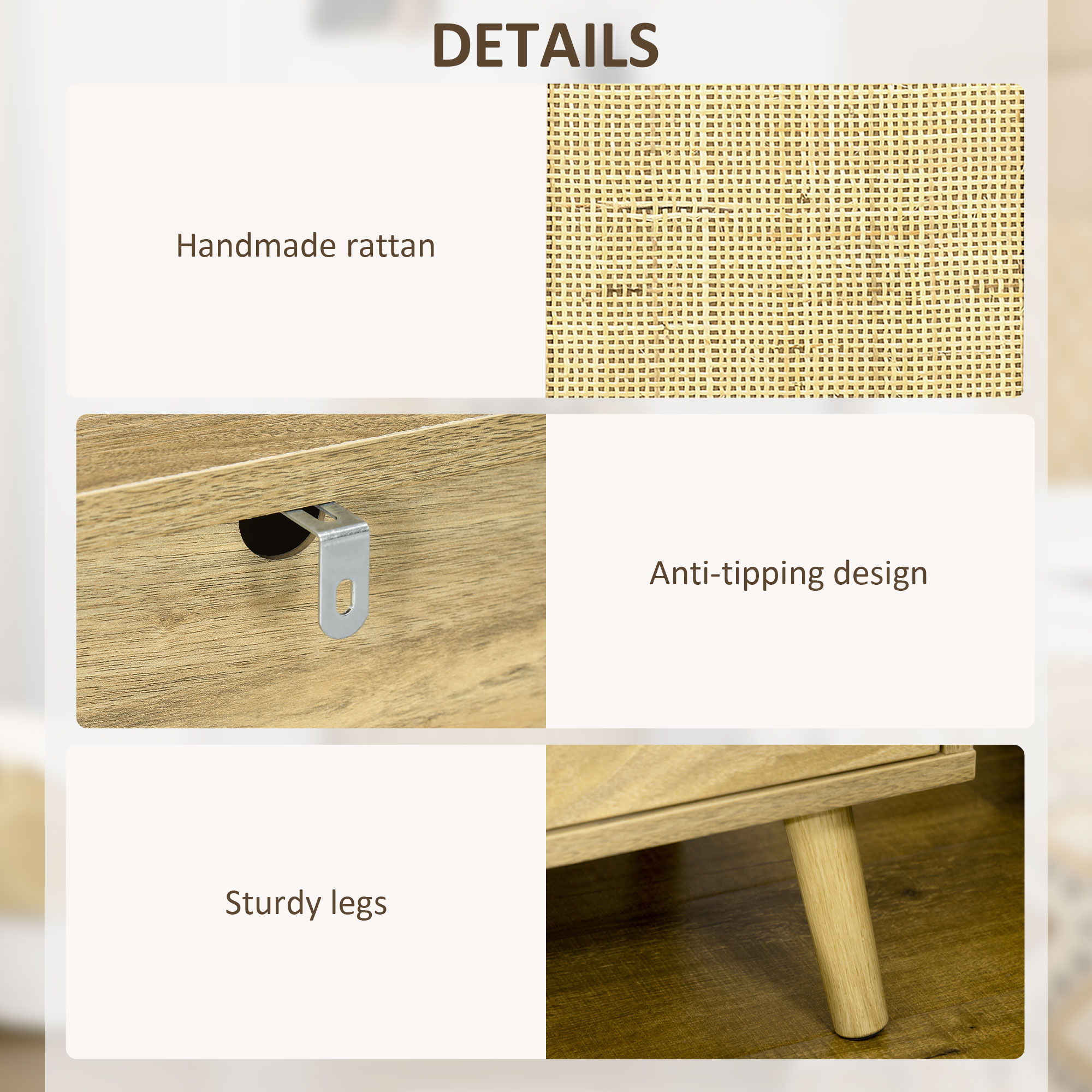 Bedside Table With Rattan Element,Side End Shelf — image 5