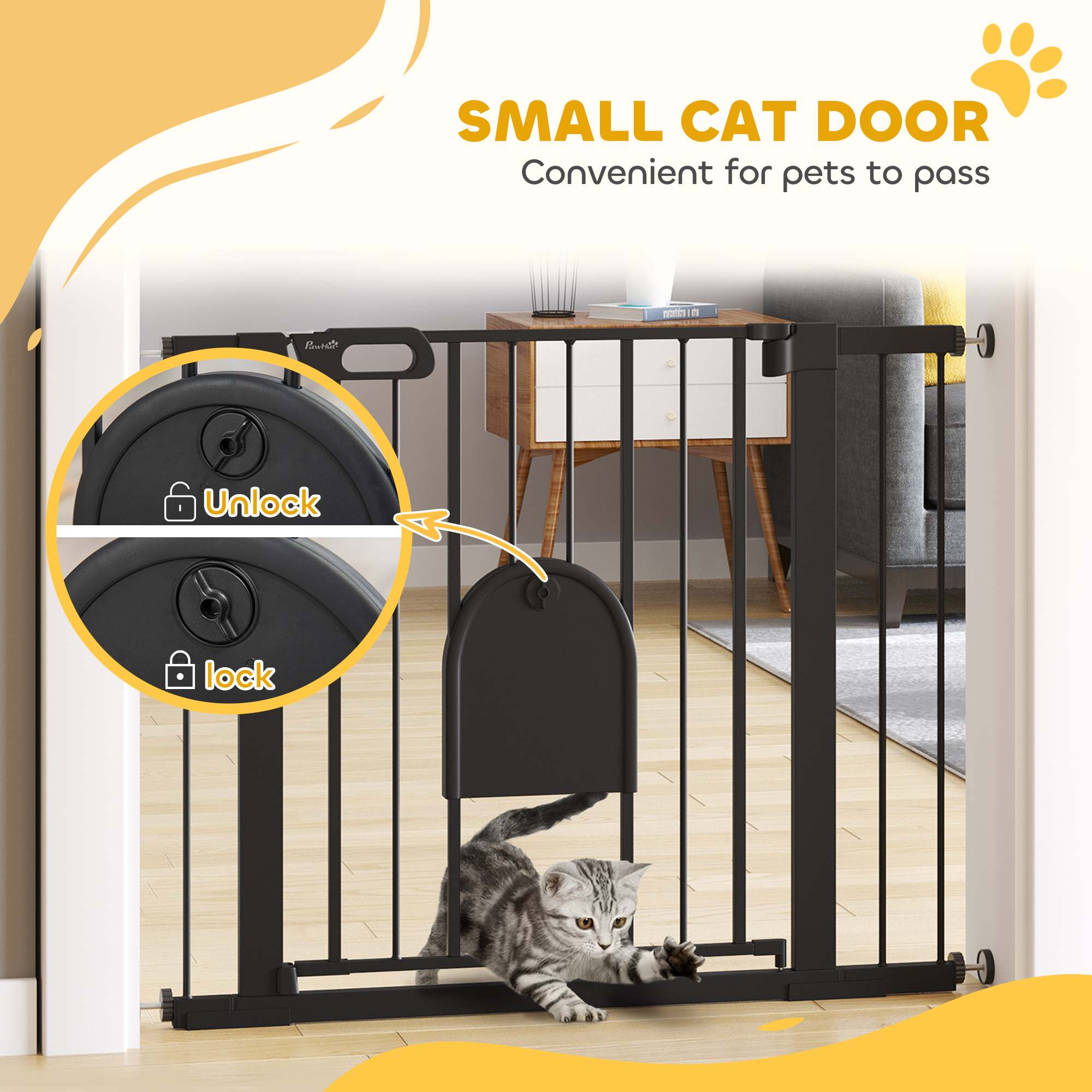 Dog Gate With Cat Flap Pet Safety Barrier,Stair Pressure Fit,Auto Close,Double — image 2