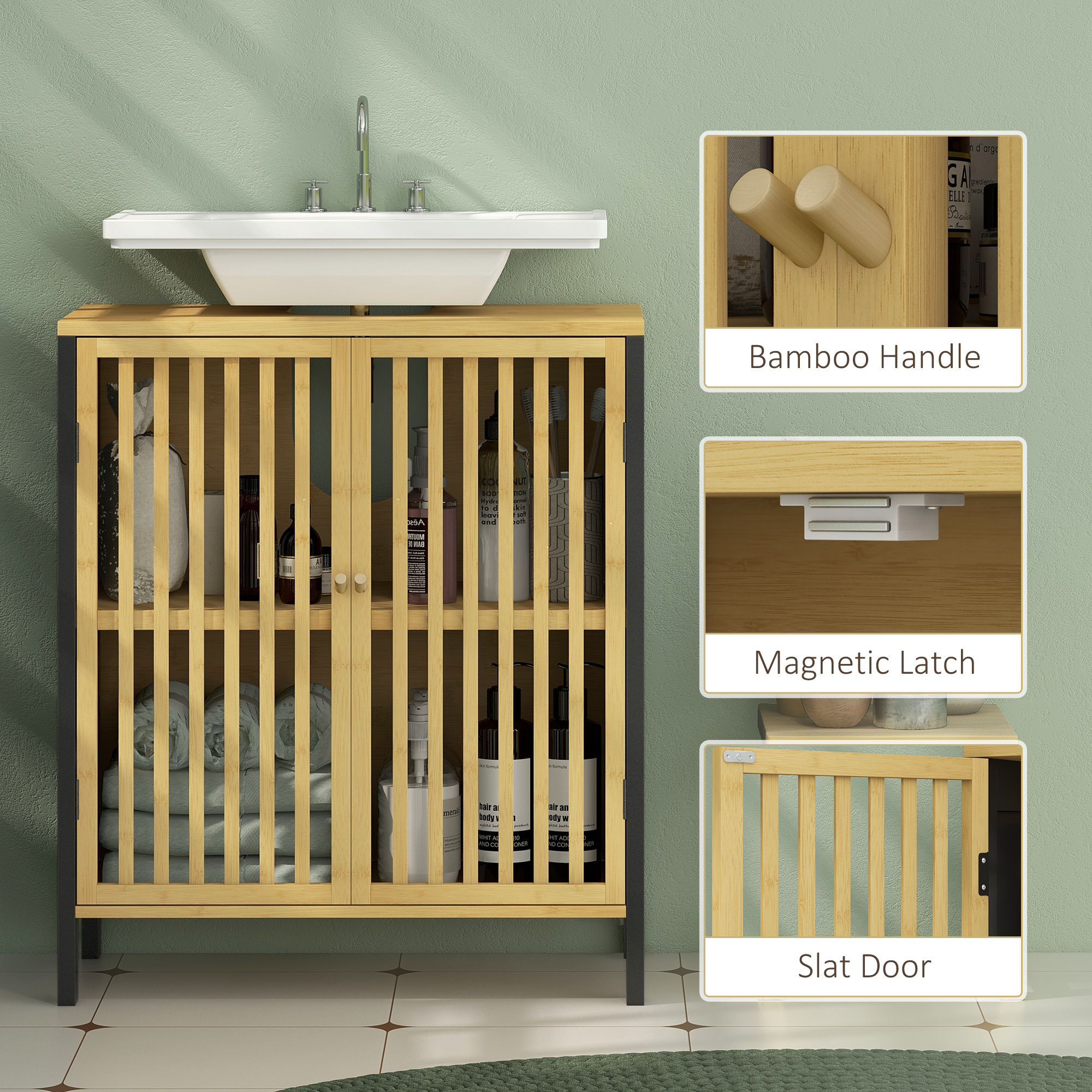 Bamboo-Blend Retro Cut-Out Under Sink Cabinet — image 3