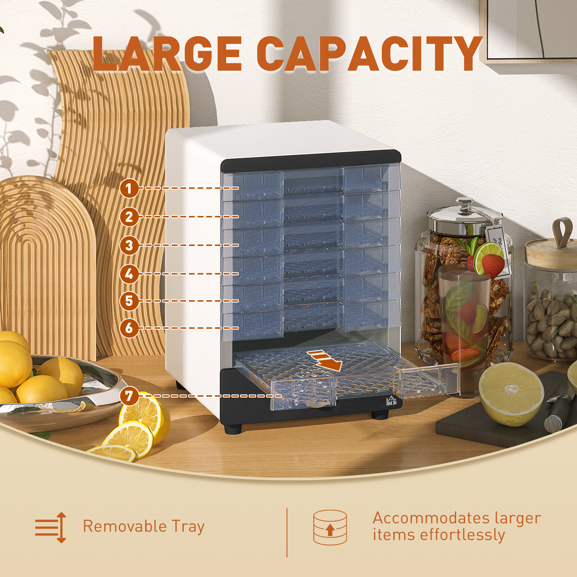 Seven tray,40-70â°c food dehydrator-white