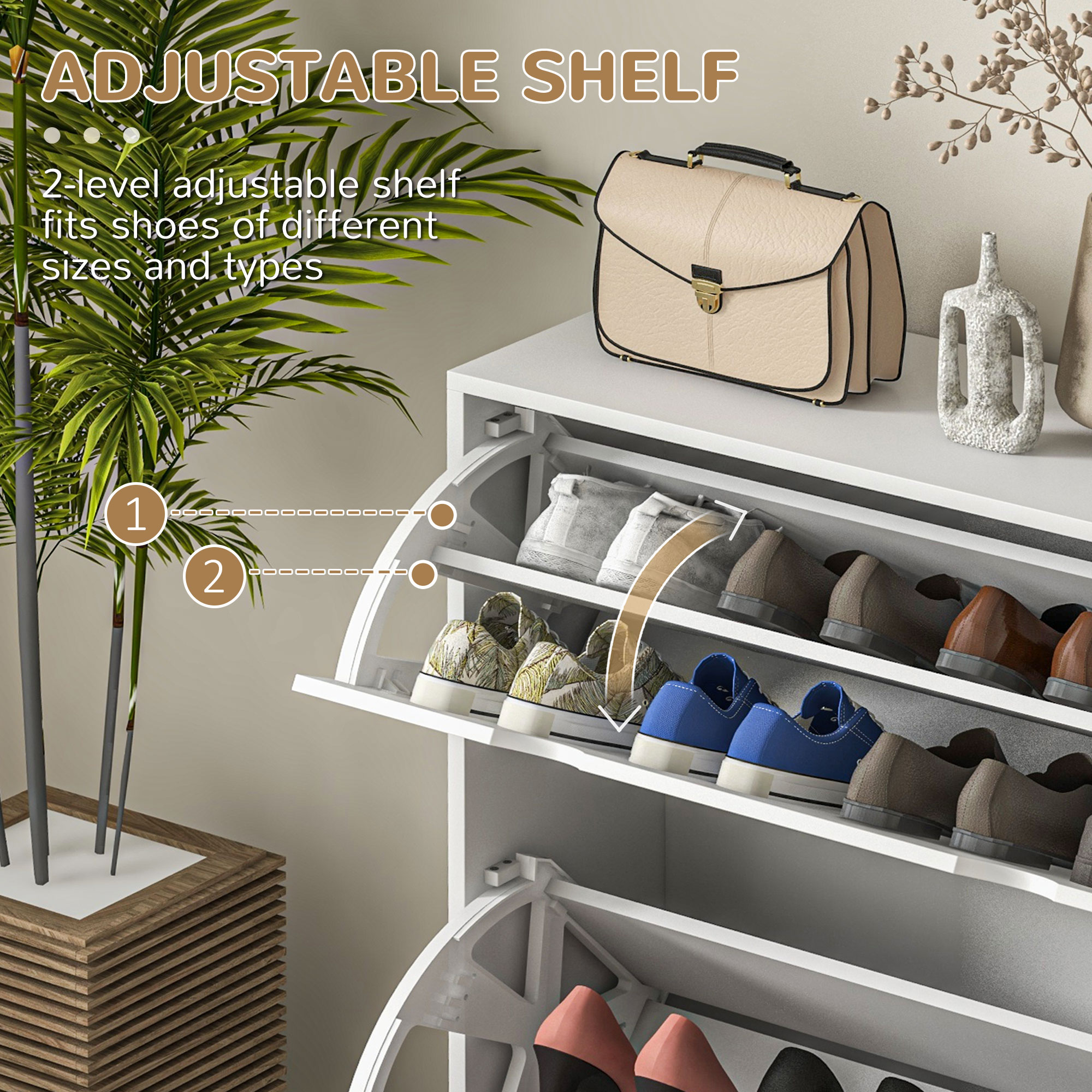 2 Drawers Entryway Shoe Cabinet,Narrow Storage Cabinet With 2 Flip — image 2