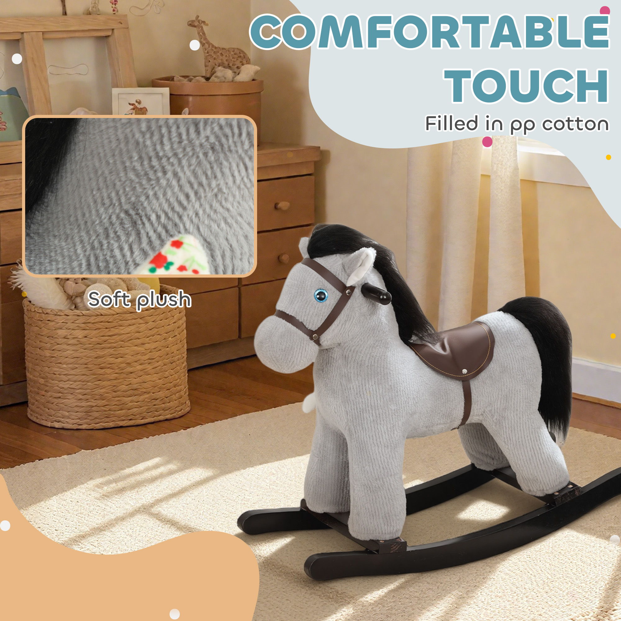 Baby Rocking Horse,Plush Ride On Toy With Handle Grip,Sound And Doll,Toddler — image 3