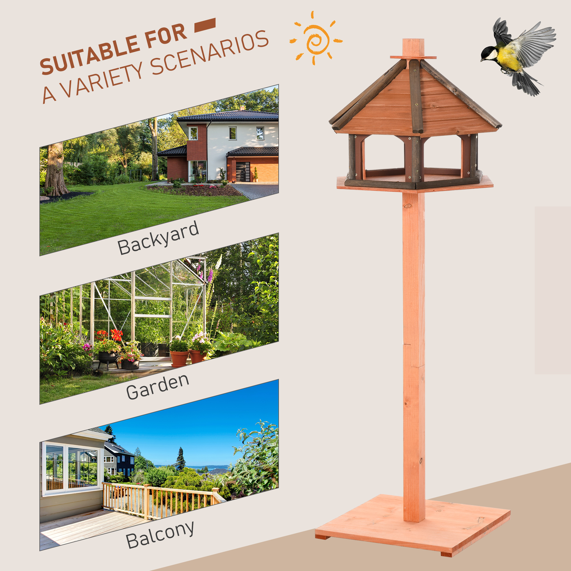 130cm Wooden Bird Table,Feeding Station With Roof