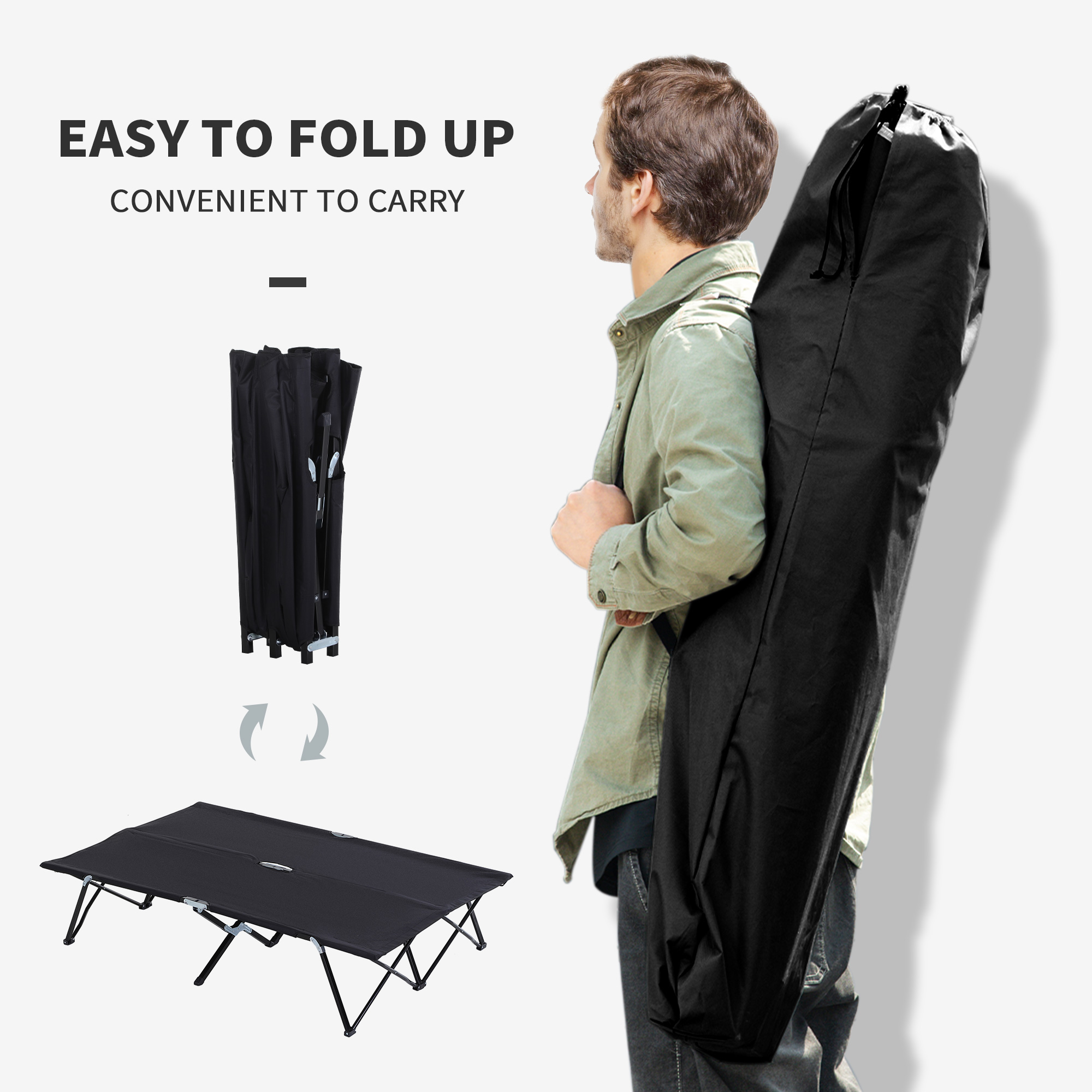 Double Camping Cot Bed,with Bag-Black