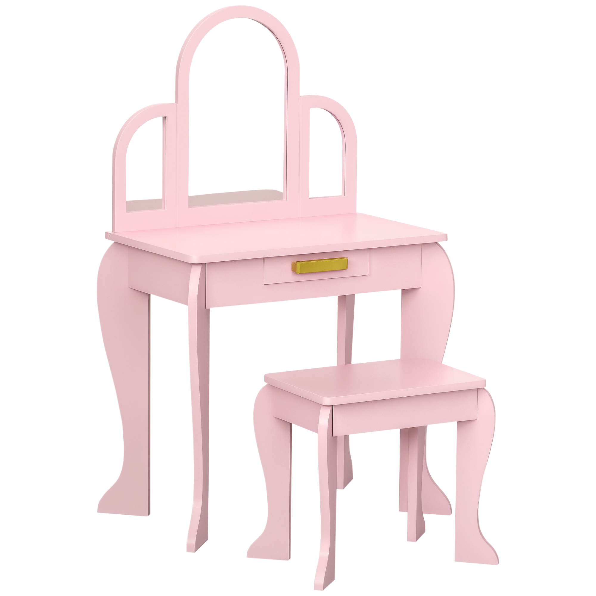 Kids Dressing Table Set,with Mirror And Drawer-Pink