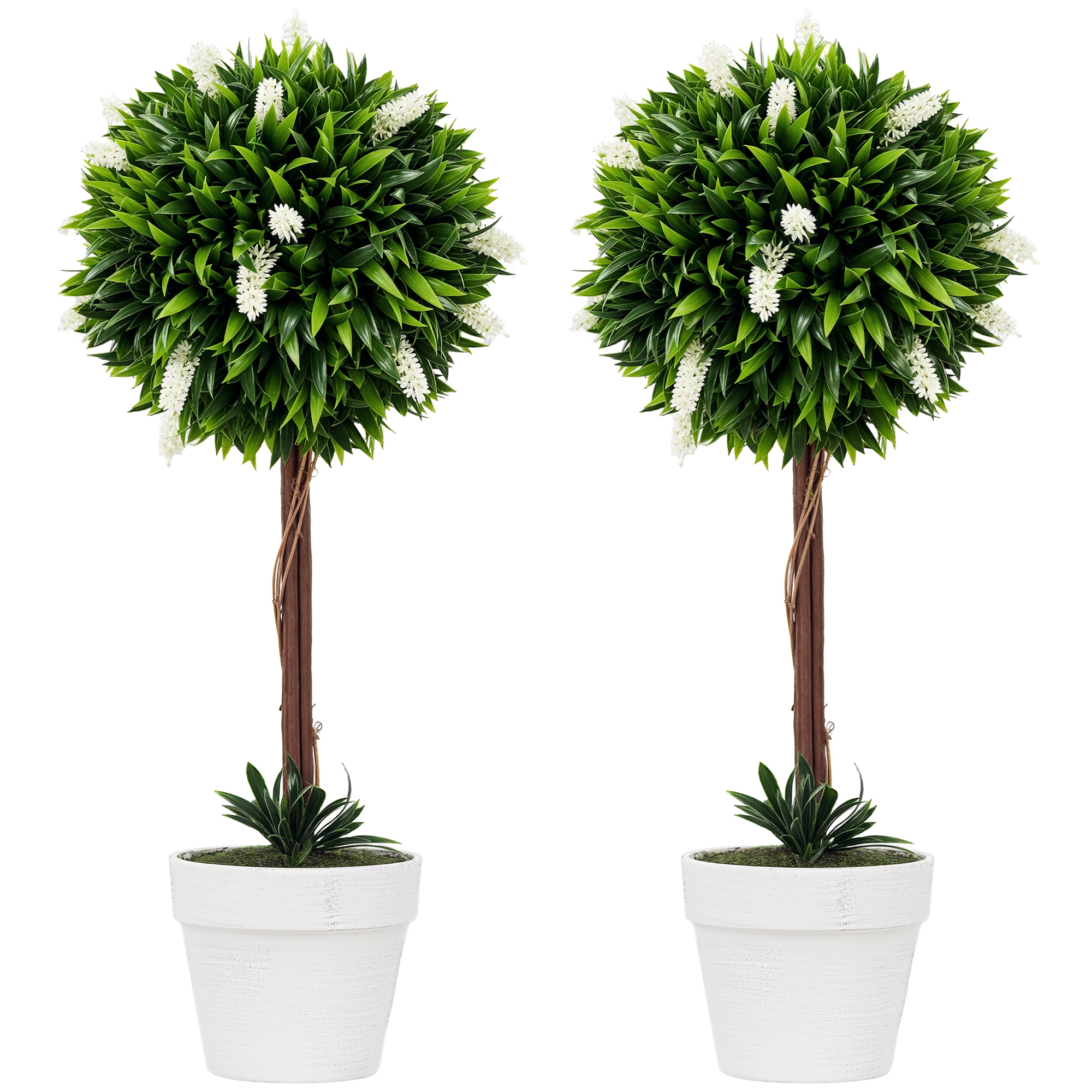 Set Of 2 Decorative Artificial Plants Ball Trees With Flower For Home Indoor
