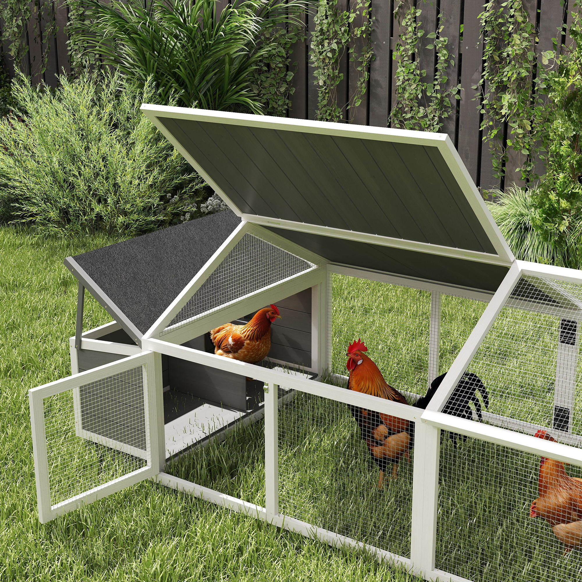 Wooden Chicken Coop With Nesting Box,Openable Roof,for 4-8 Chickens,White — image 4