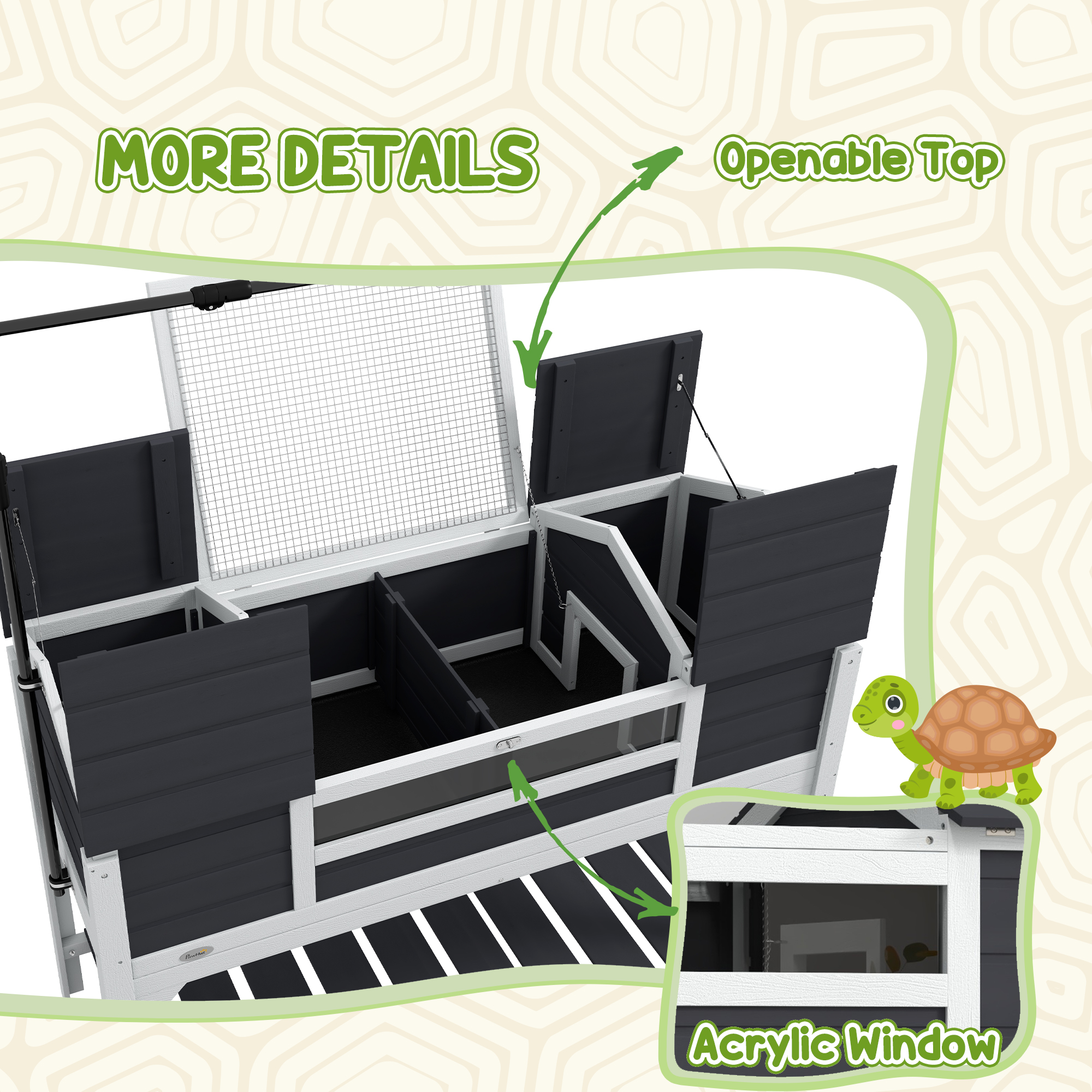 Wooden Tortoise Enclosure W/ Adjustable Lamp Holder,Openable Lid,Dual Main