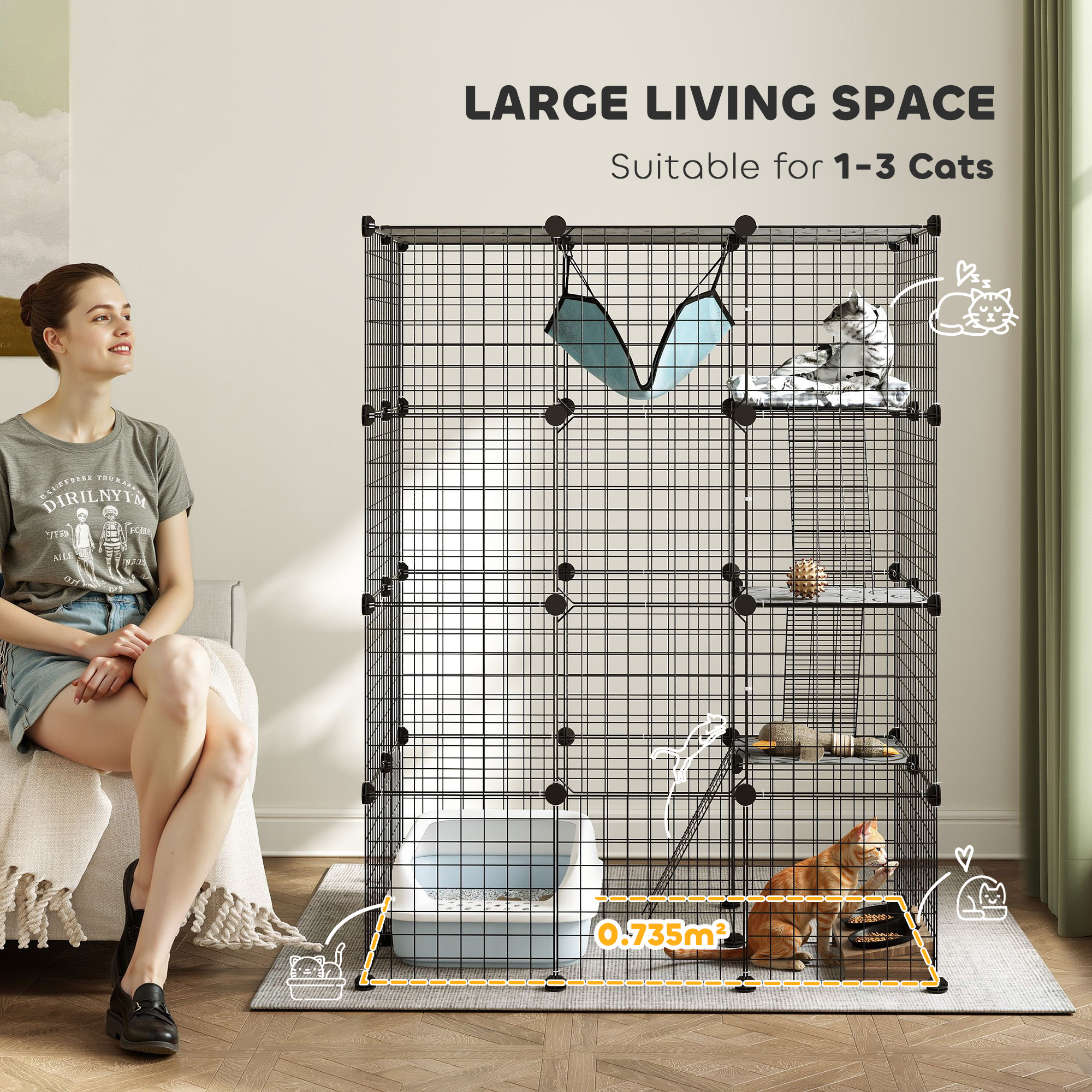 Four-Tier DIY Large Cat Cage With Hammock,Ramps,Five Doors,Indoor Use For 1-3 — image 2