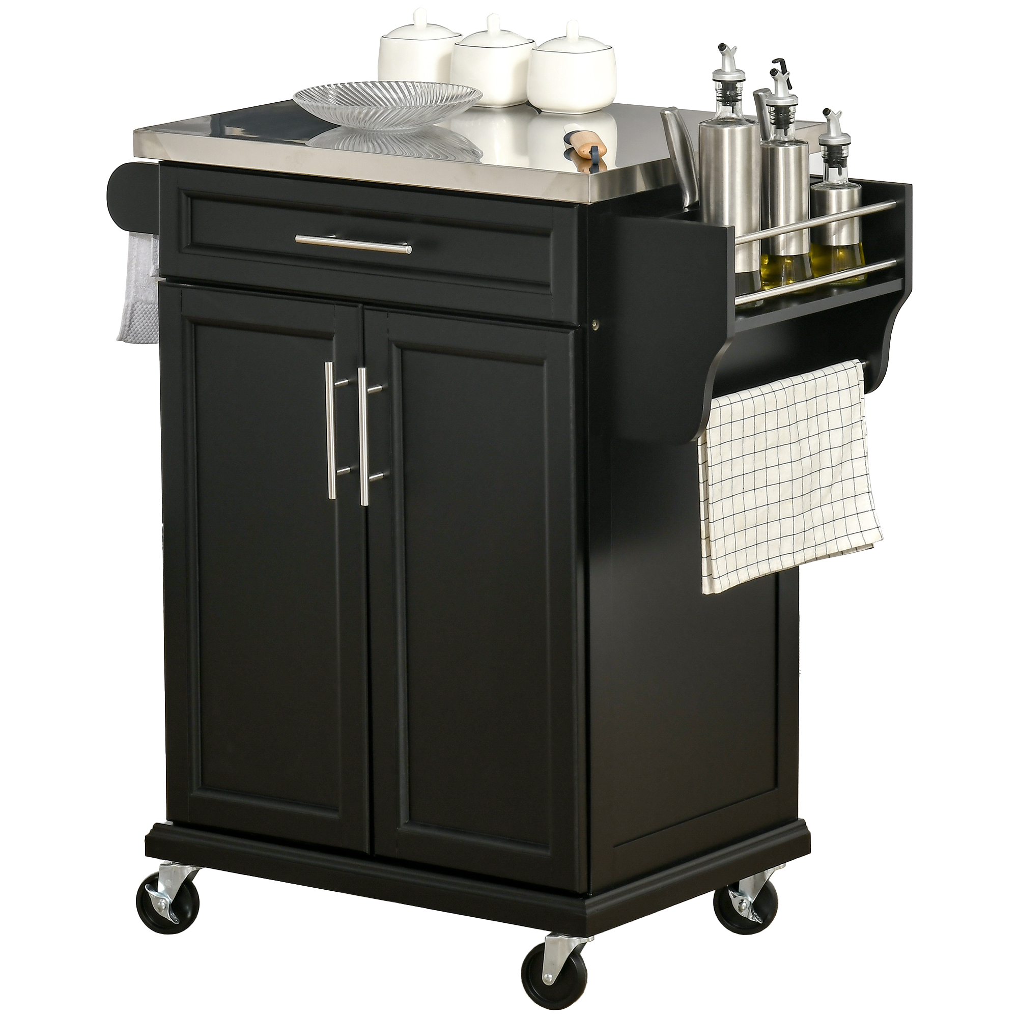 Wooden Kitchen Island On Wheels,Serving Cart Storage Trolley With Stainless — image 2