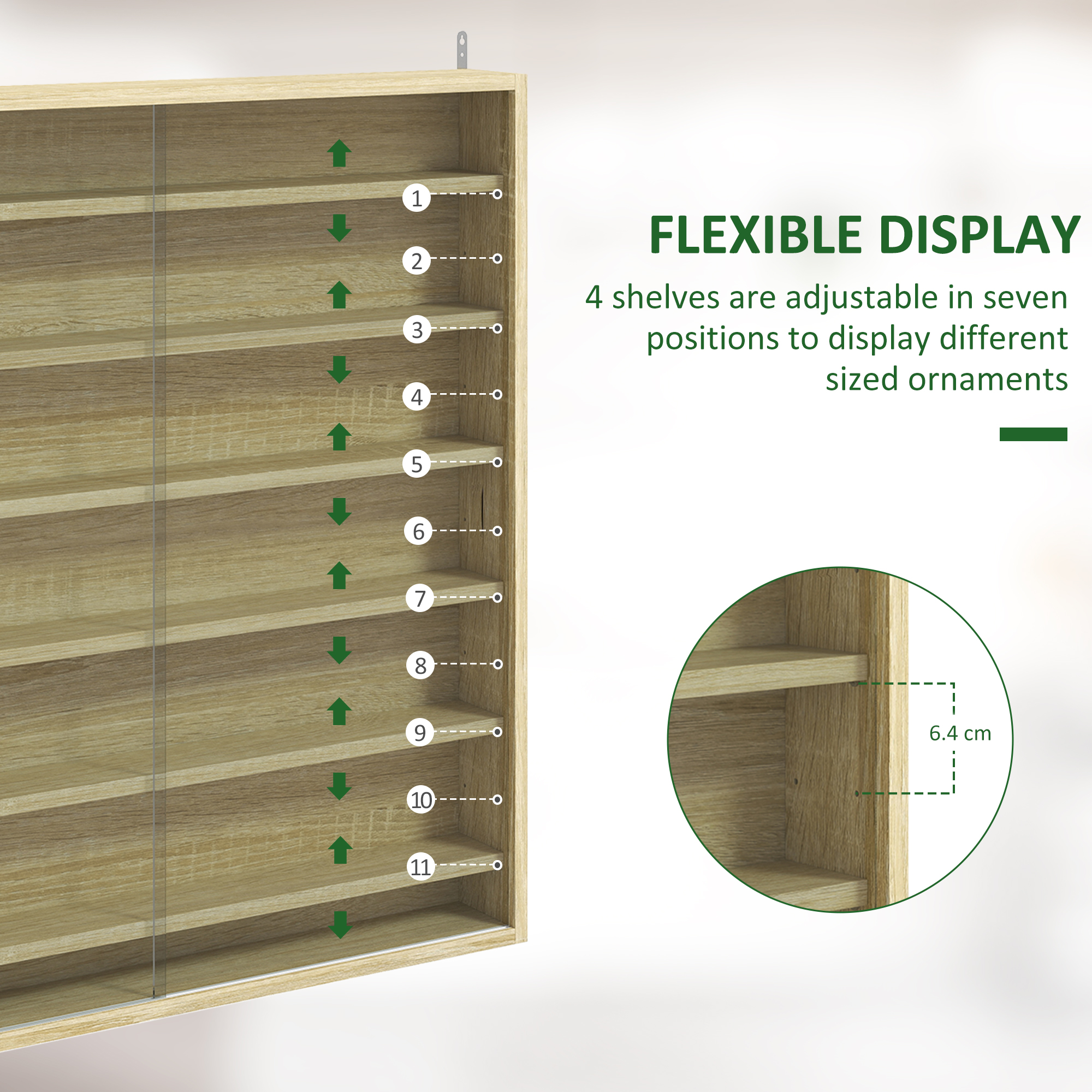 Six Shelf Display Cabinet,with Glass Doors-Oak