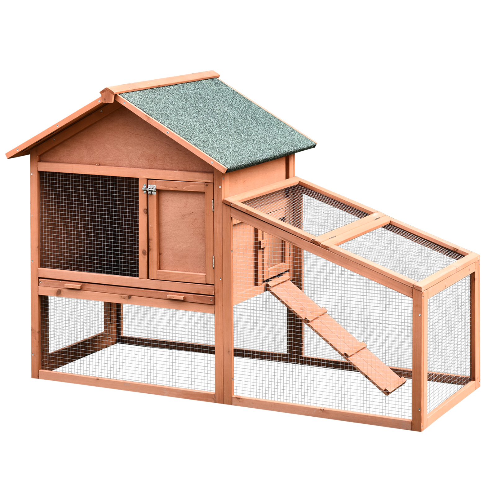 2 Tier Rabbit Hutch Outdoor,Guinea Pig Hutch,Solid Wood Bunny House,Water — image 3