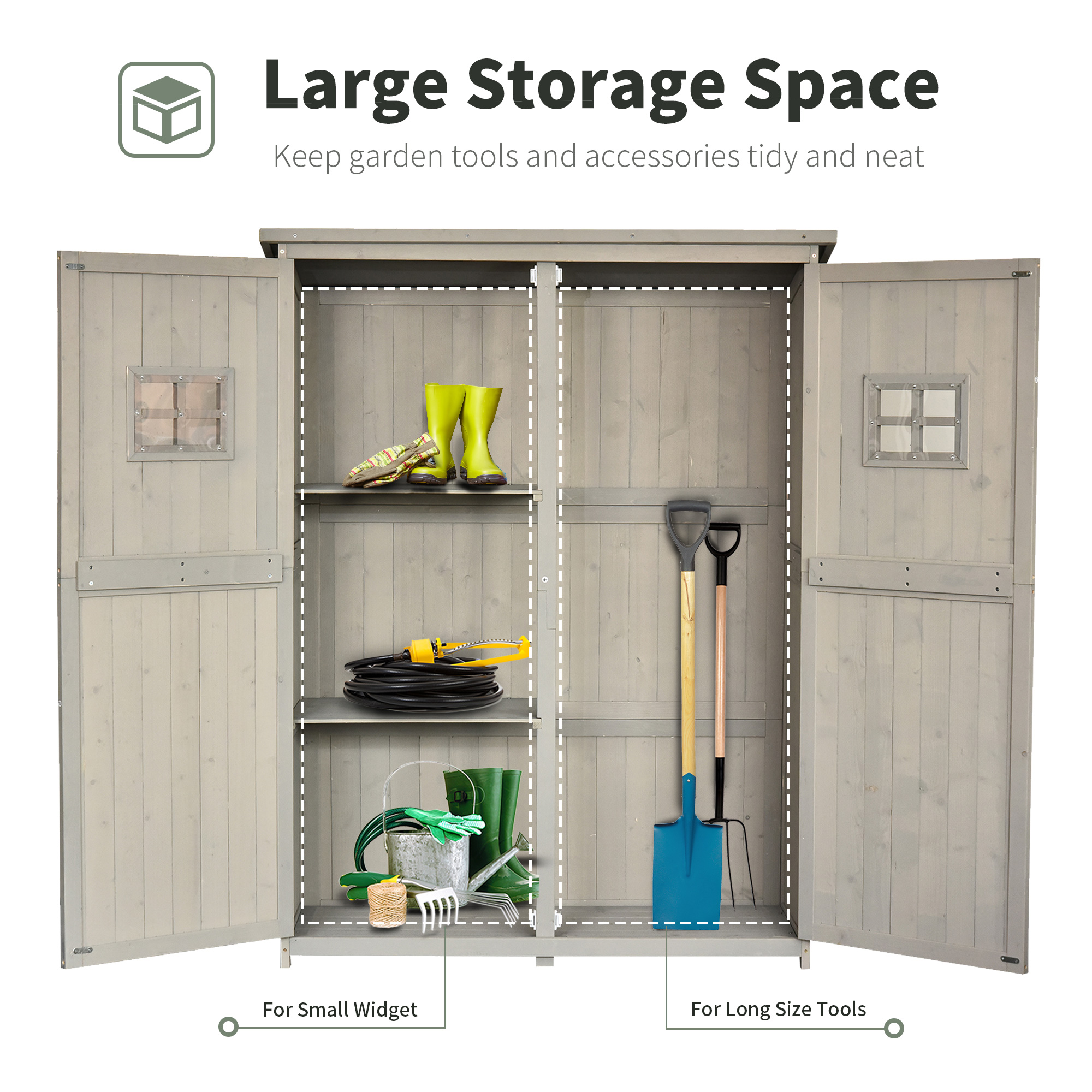 Wooden Garden Shed With Two Windows,Tool Storage Cabinet,Outdoor Double Door — image 5