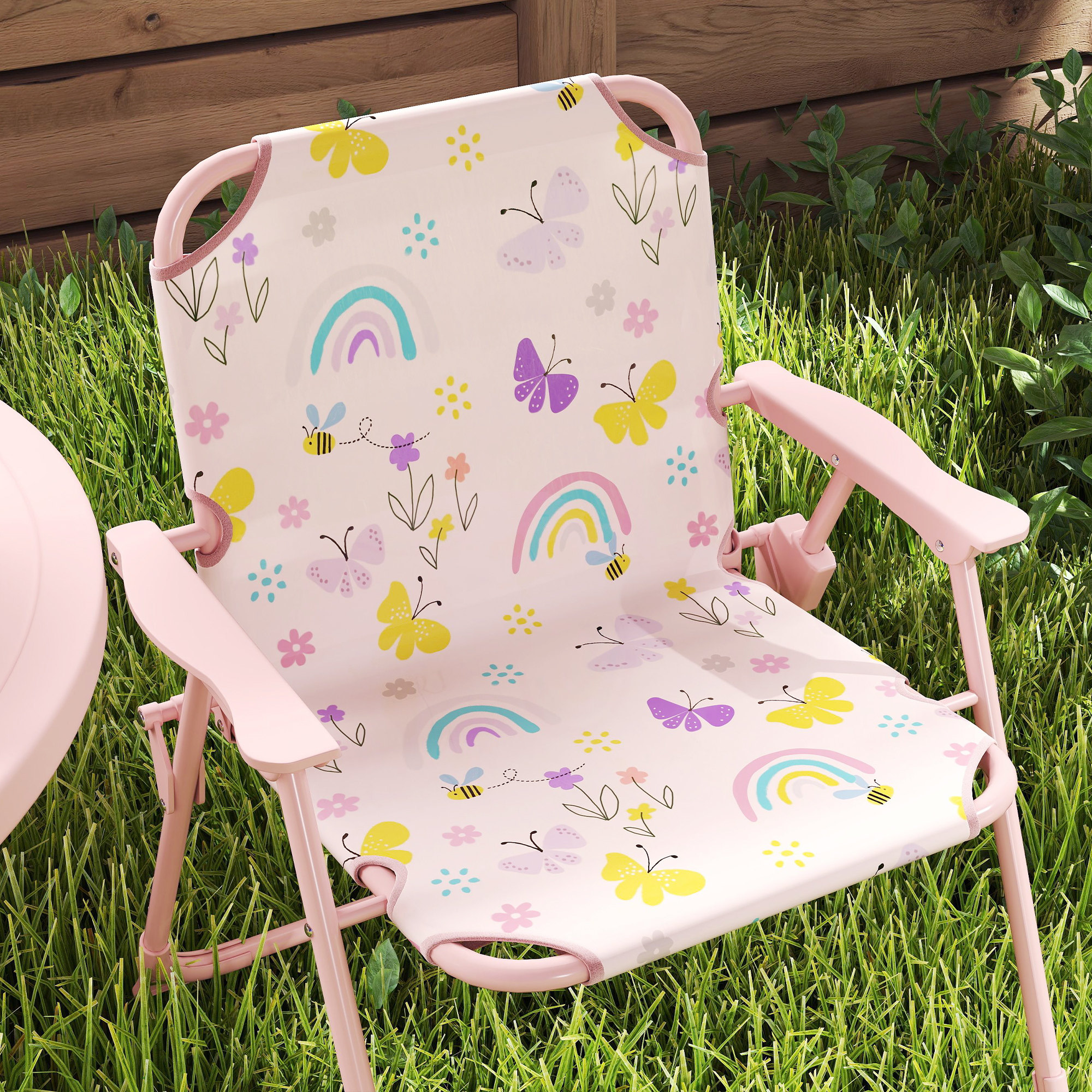 4-Piece Kids Garden Table And Chair Set With Adjustable Parasol,Folding — image 3