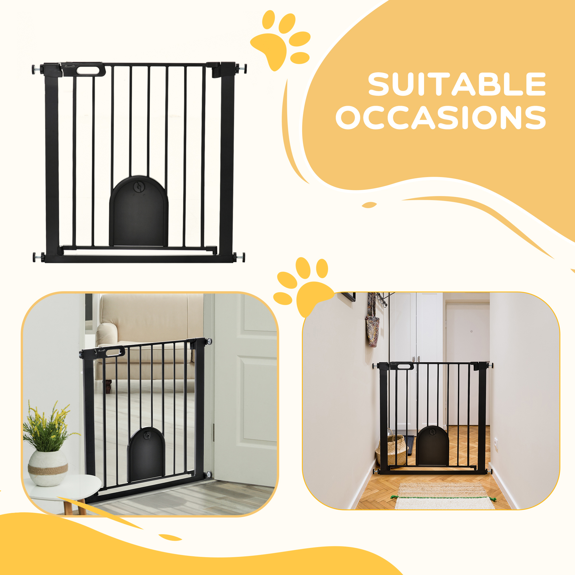 Dog Gate With Cat Flap Pet Safety Barrier,Stair Pressure Fit,Auto Close,Double — image 5
