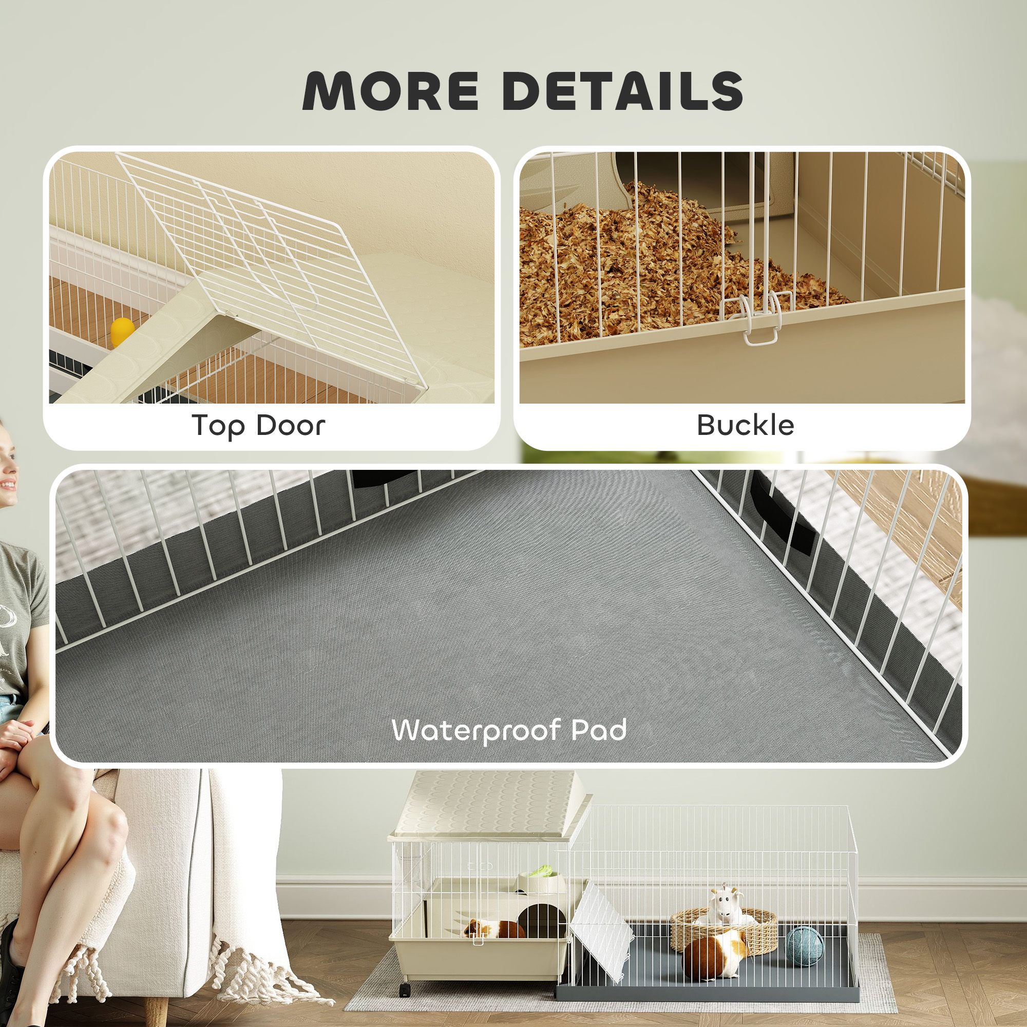 Small Animal Cage With Removable Pet Playpen,Guinea Pig Waterproof Pad,Hay — image 5