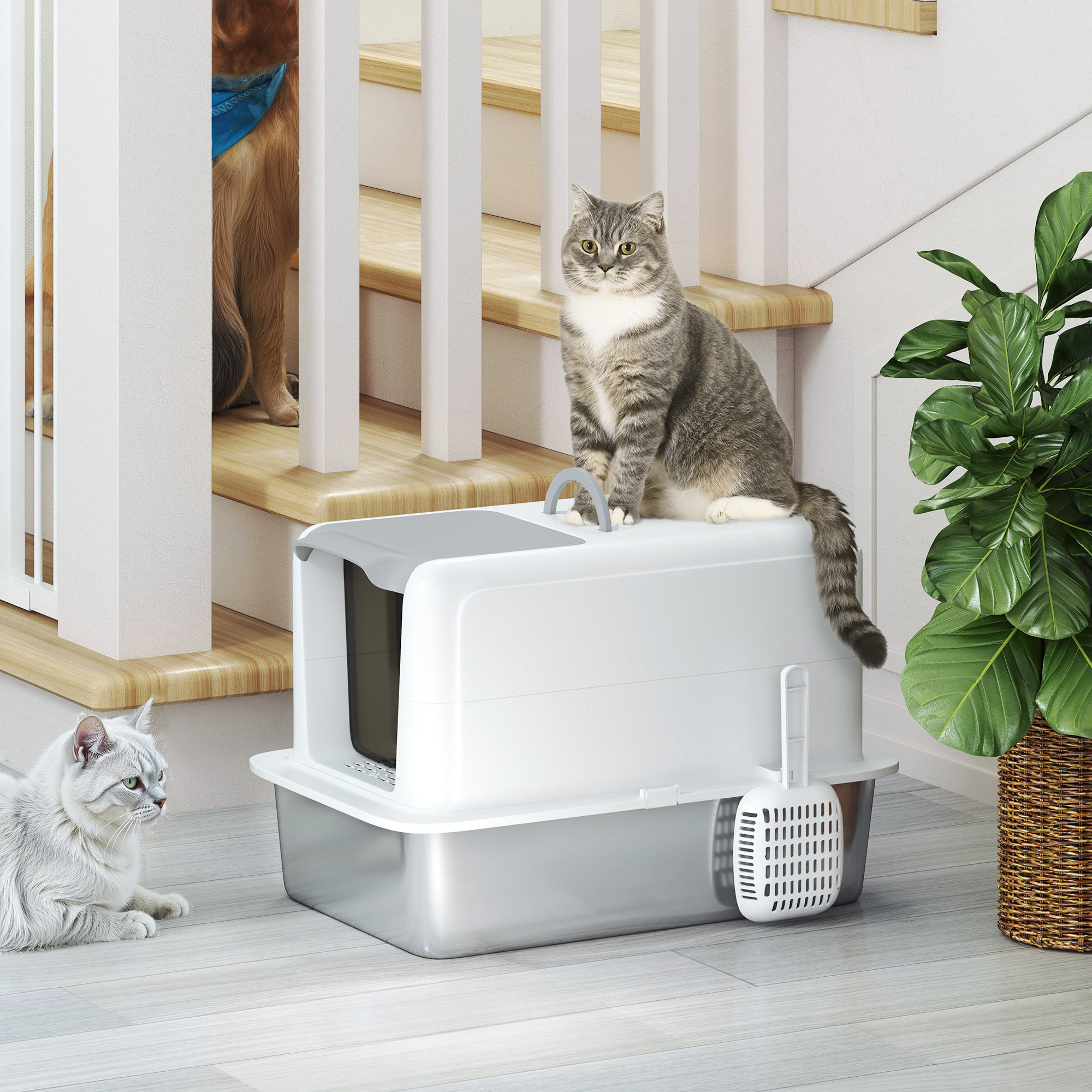 Stainless Steel Cat Litter Box With Removable Lid,Scoop,Filter Bags,for Larger — image 4
