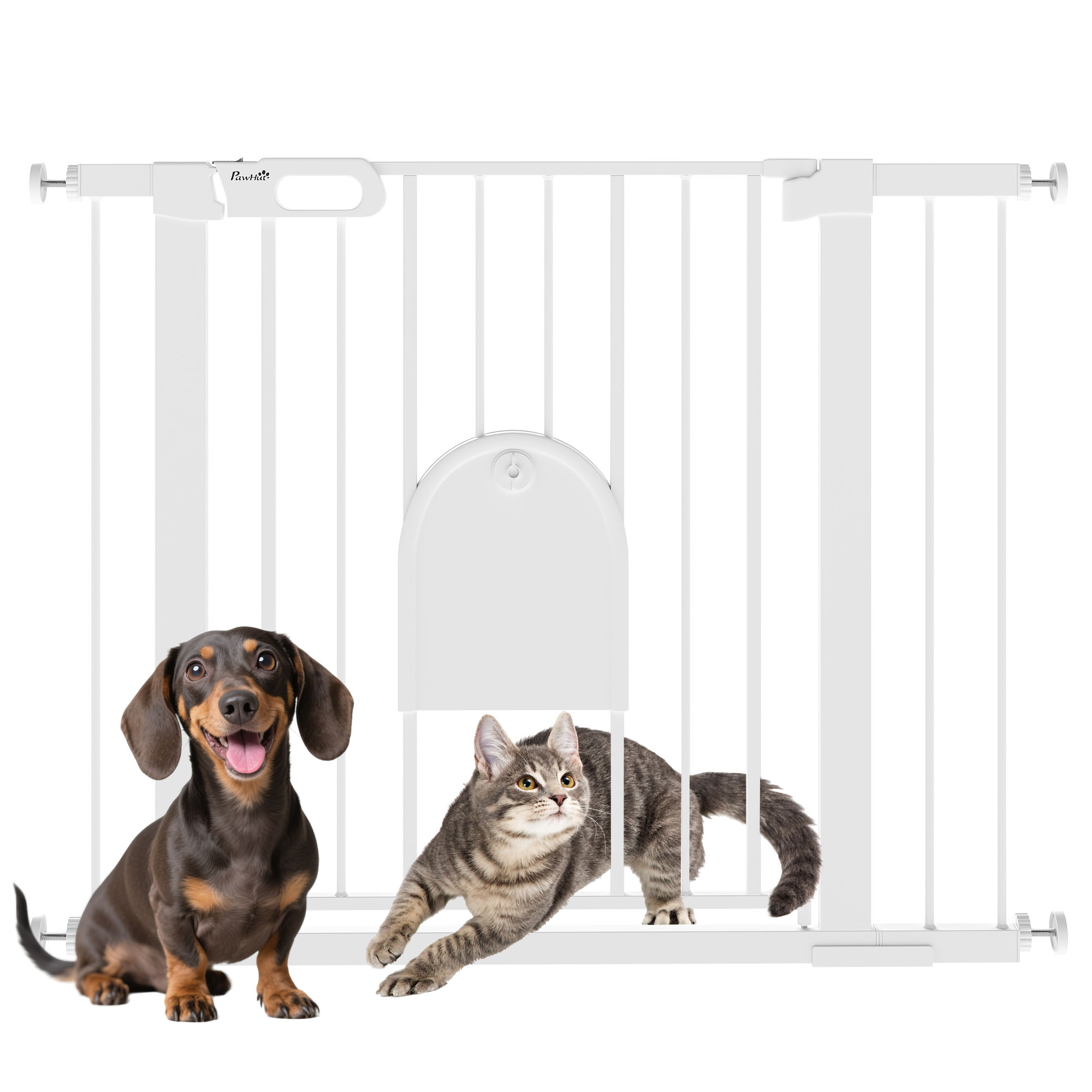 Dog Gate With Cat Flap Pet Safety Barrier,Stair Pressure Fit,Auto Close,Double — image 4