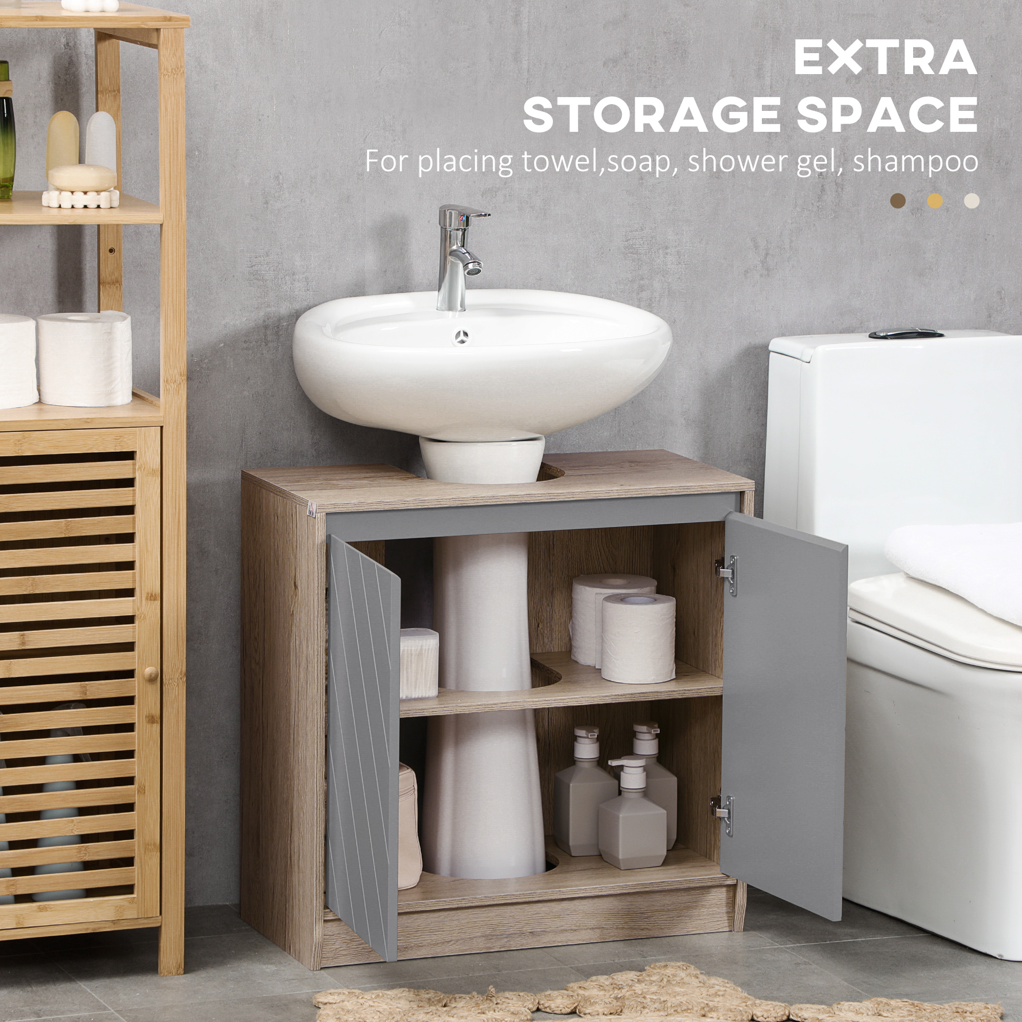 Under Sink Storage Cabinet Floor Standing Cupboard W/ Adjustable Shelf Bathroom — image 5
