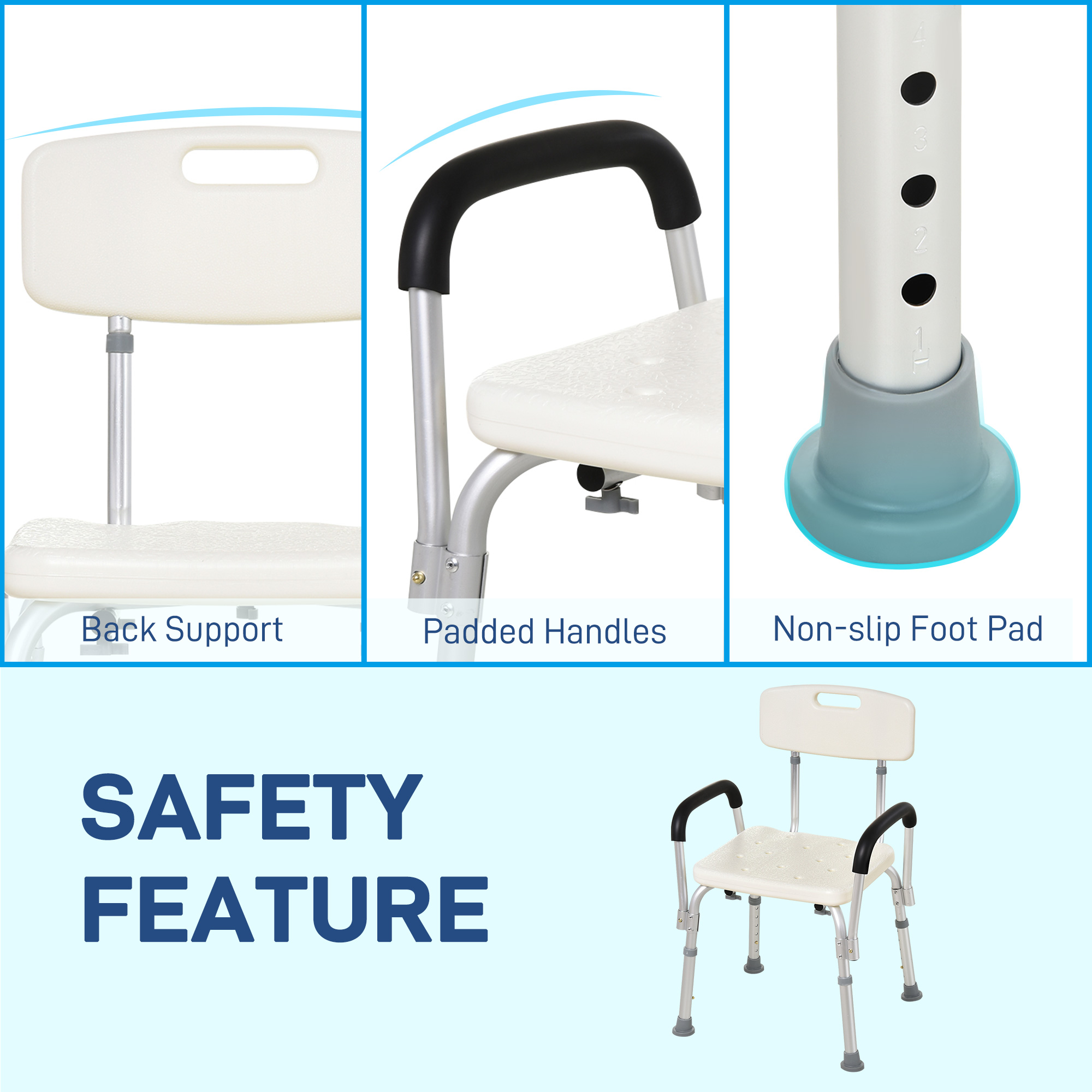 Adjustable Shower Chair,Shower Seat,Portable Medical Stool With Back — image 4