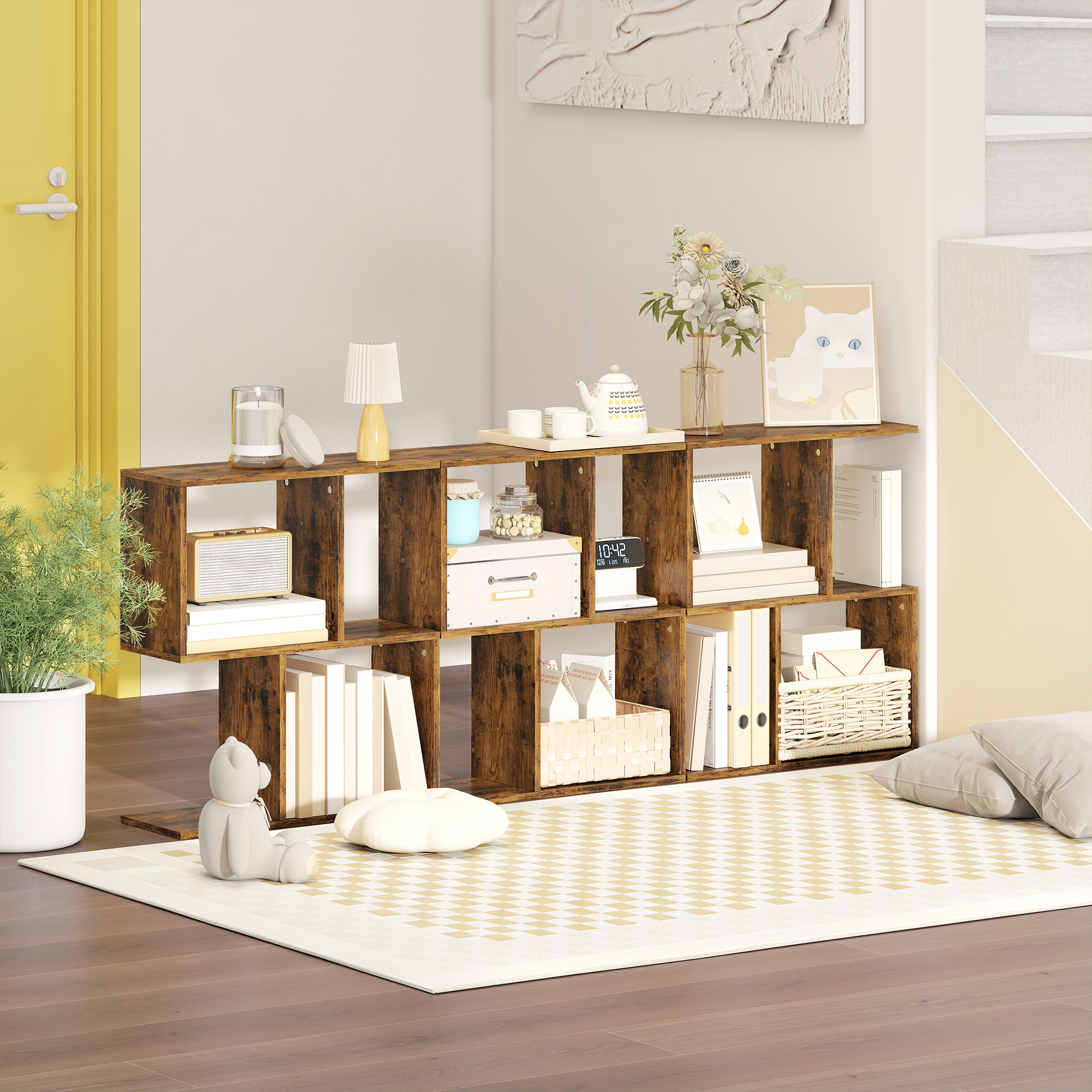 Side Table,Narrow End Table With Storage Shelves,S-Shaped,3-Tier,50W X 19.5D X — image 4