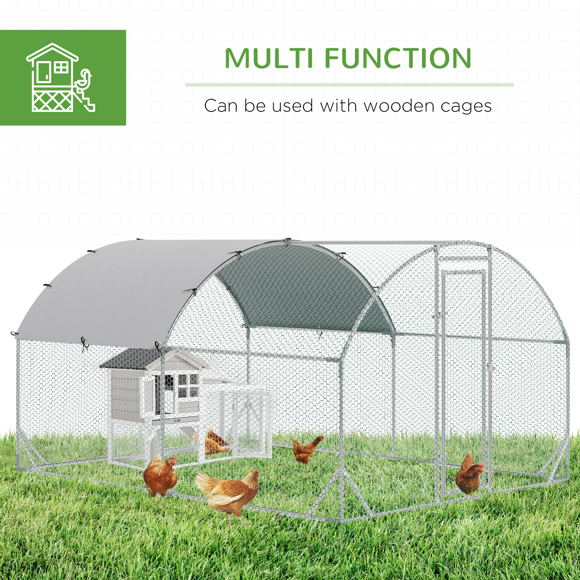 Walk In Chicken Run,Galvanised Large Coop With Dome Roof,Water-Resistant — image 5