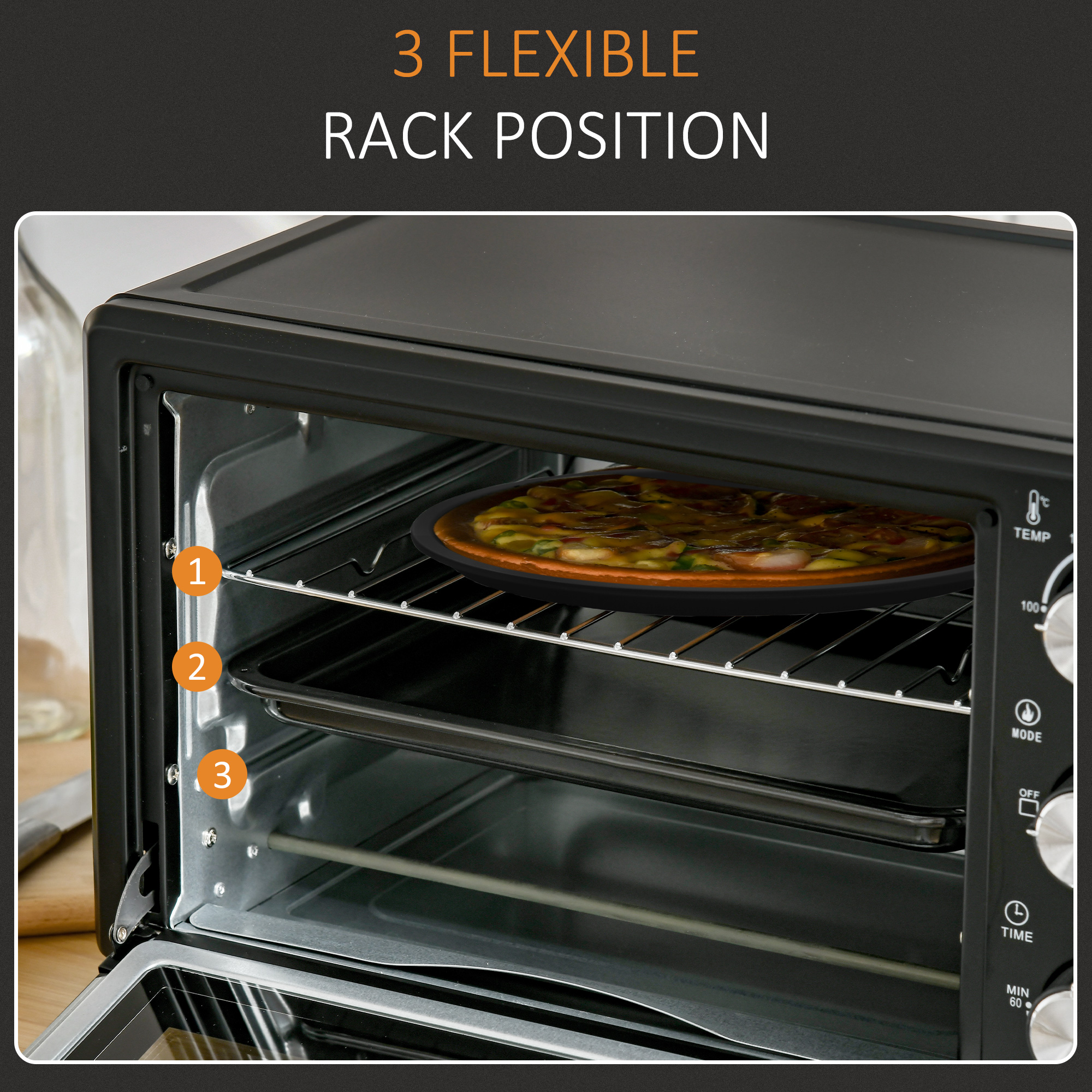 21L Mini Countertop Oven,100Â°C-230Â°C Adjustable Temp-Black — image 2