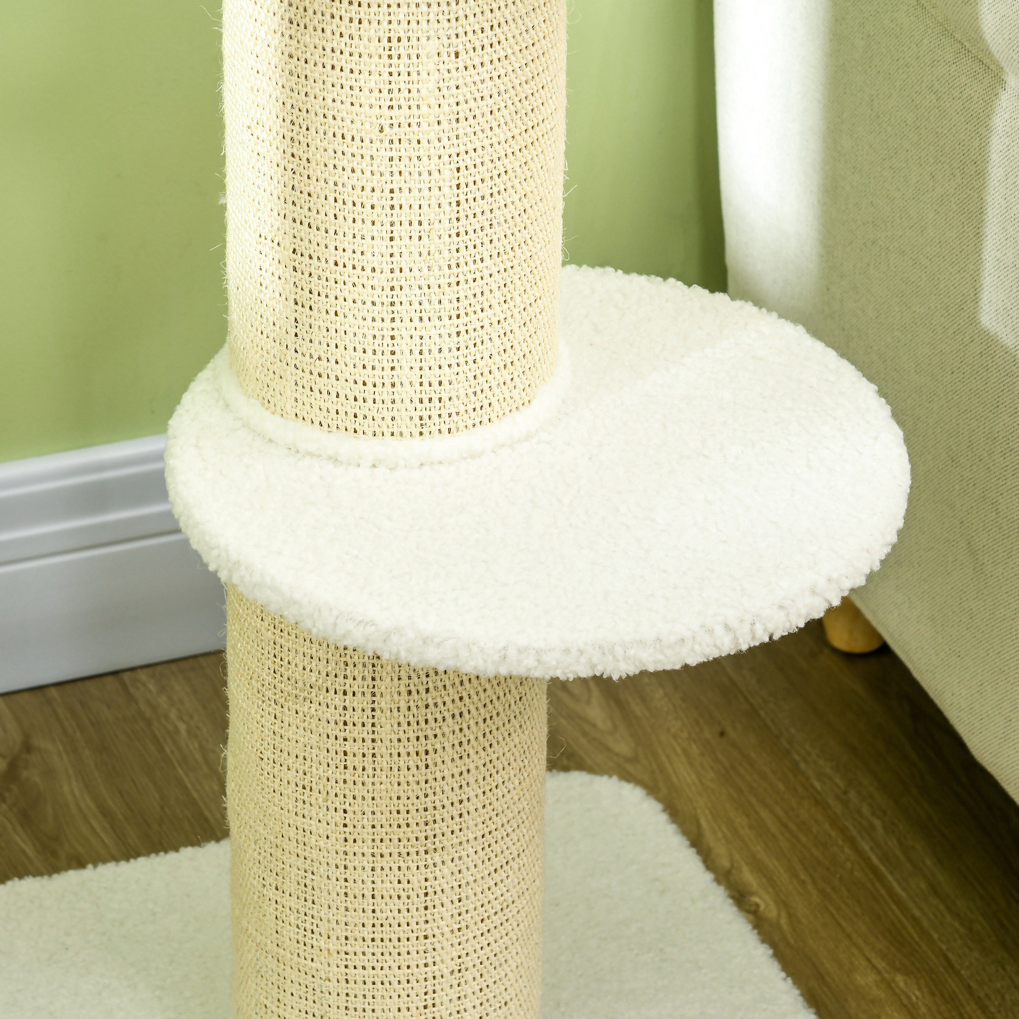 2 Tier Sisal Sherpa Cat Tree With Basket Cushion Post Cream White — image 4