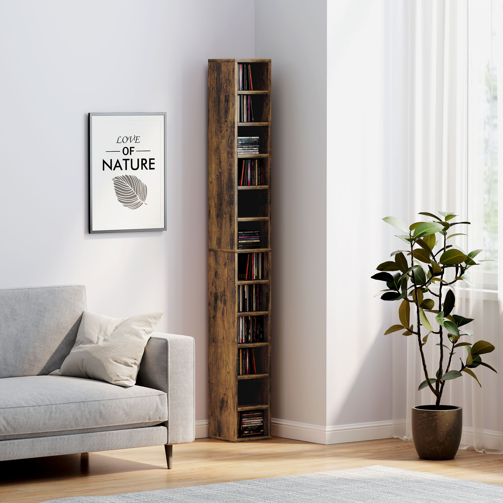 204 CD Tall Narrow Media Storage Tower-Rustic Brown