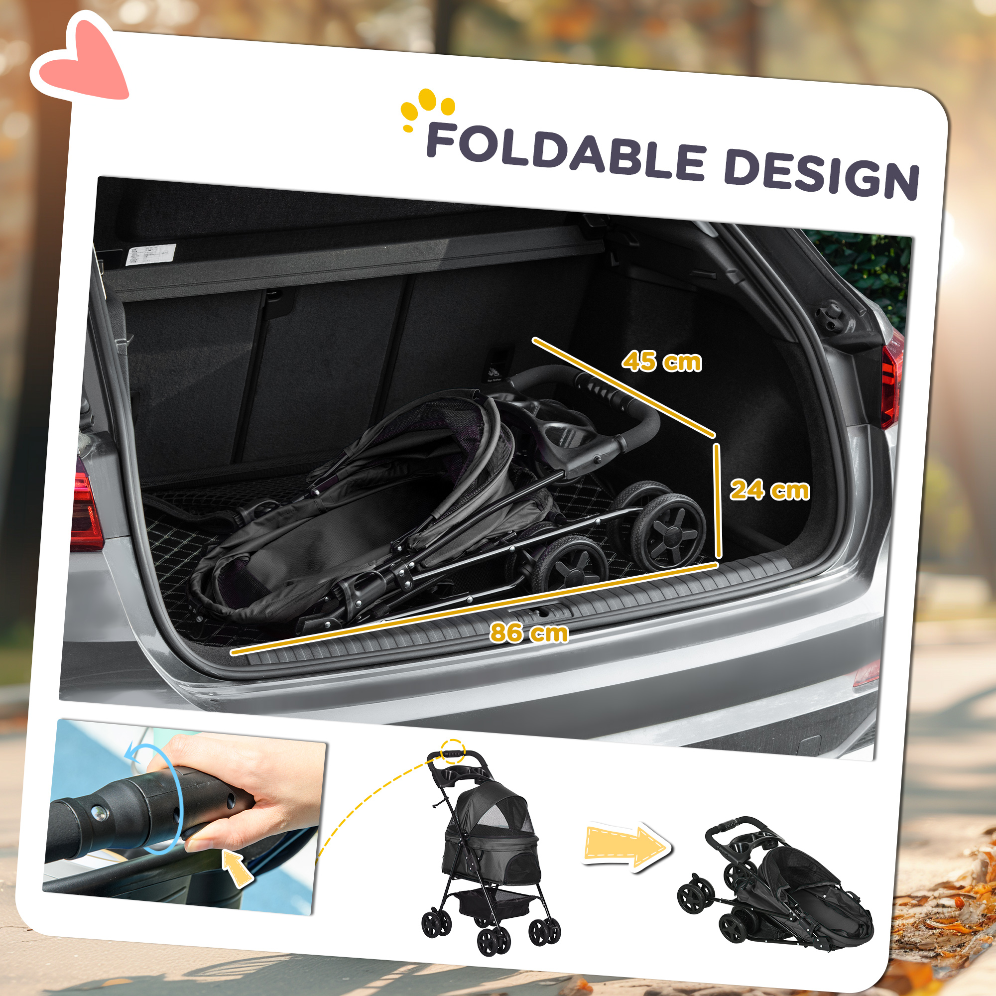 Dog Pram Dog Stroller Foldable Pet Pushchair With 4 Wheels,Safety Leashes,Cup Holder For Small Dogs,Black detail photo 8