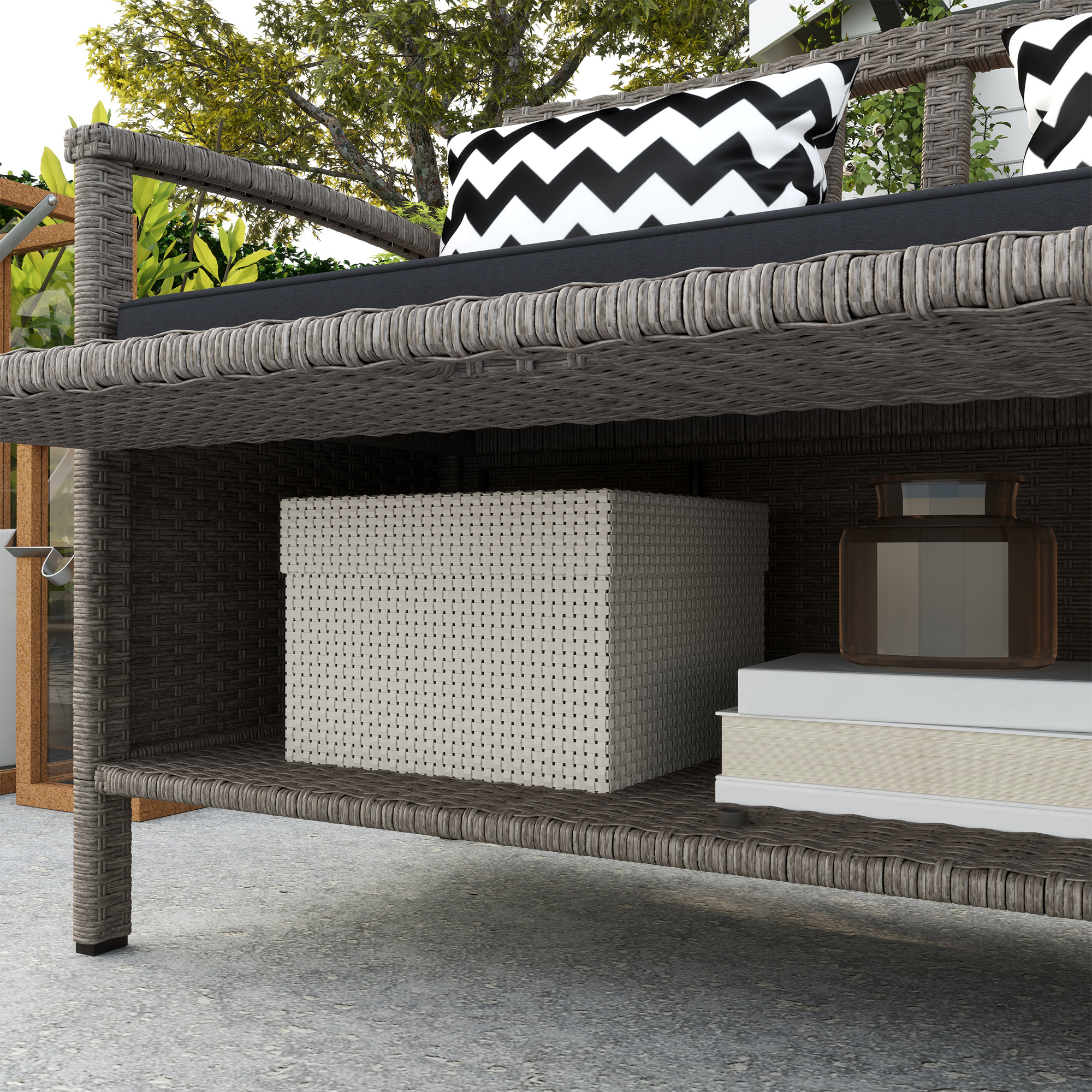 160L Storage Two-Seater Rattan Bench-Grey — image 4