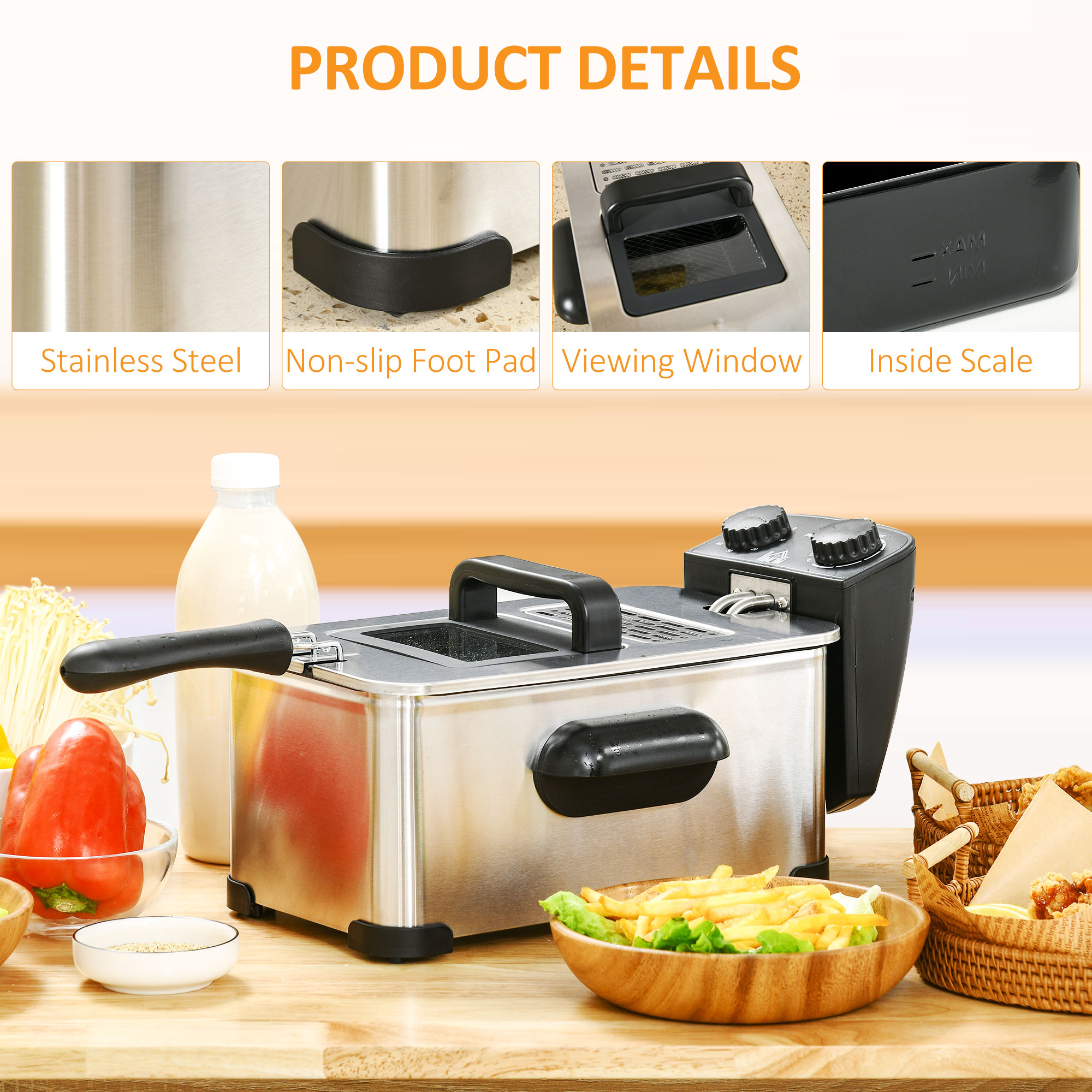 3 Litre Stainless Steel Deep Fat Fryer With Adjustable Temp,60min Timer,Viewing — image 2