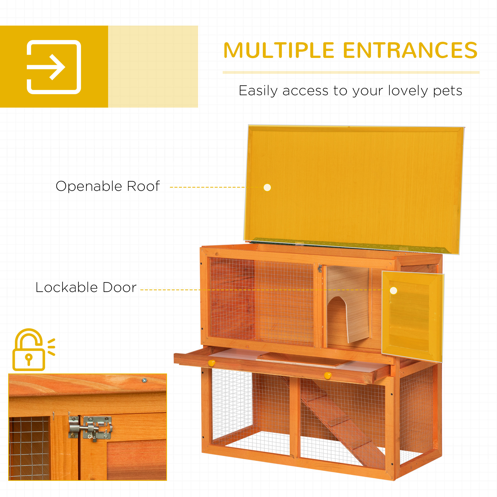 Two-Tier Rabbit Hutch,Wooden Outdoor Pet Cage,with Opening Top — image 5