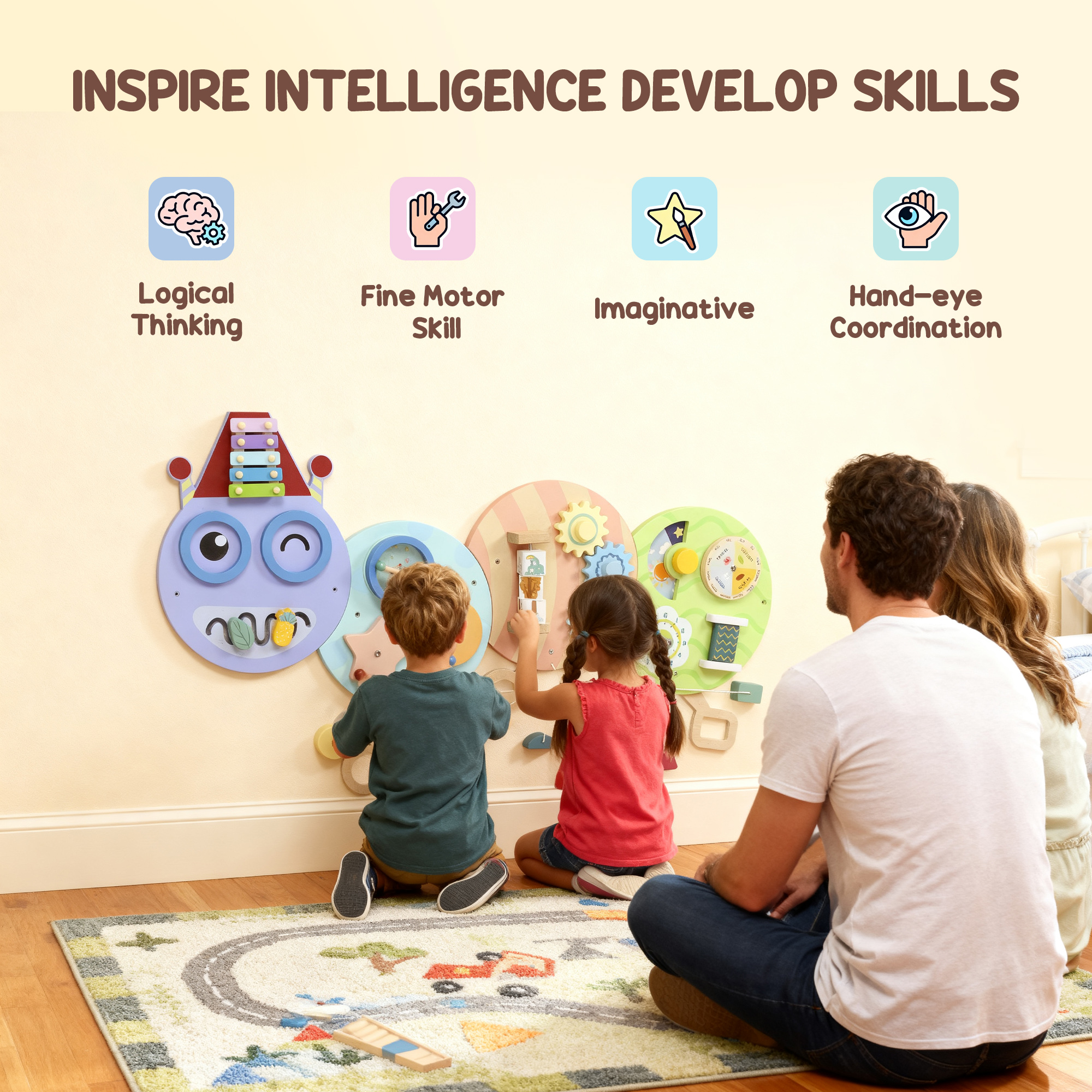 Caterpillar Busy Board With 7 Activities,for Nursery,Playroom,Home,for 3+ Years — image 4