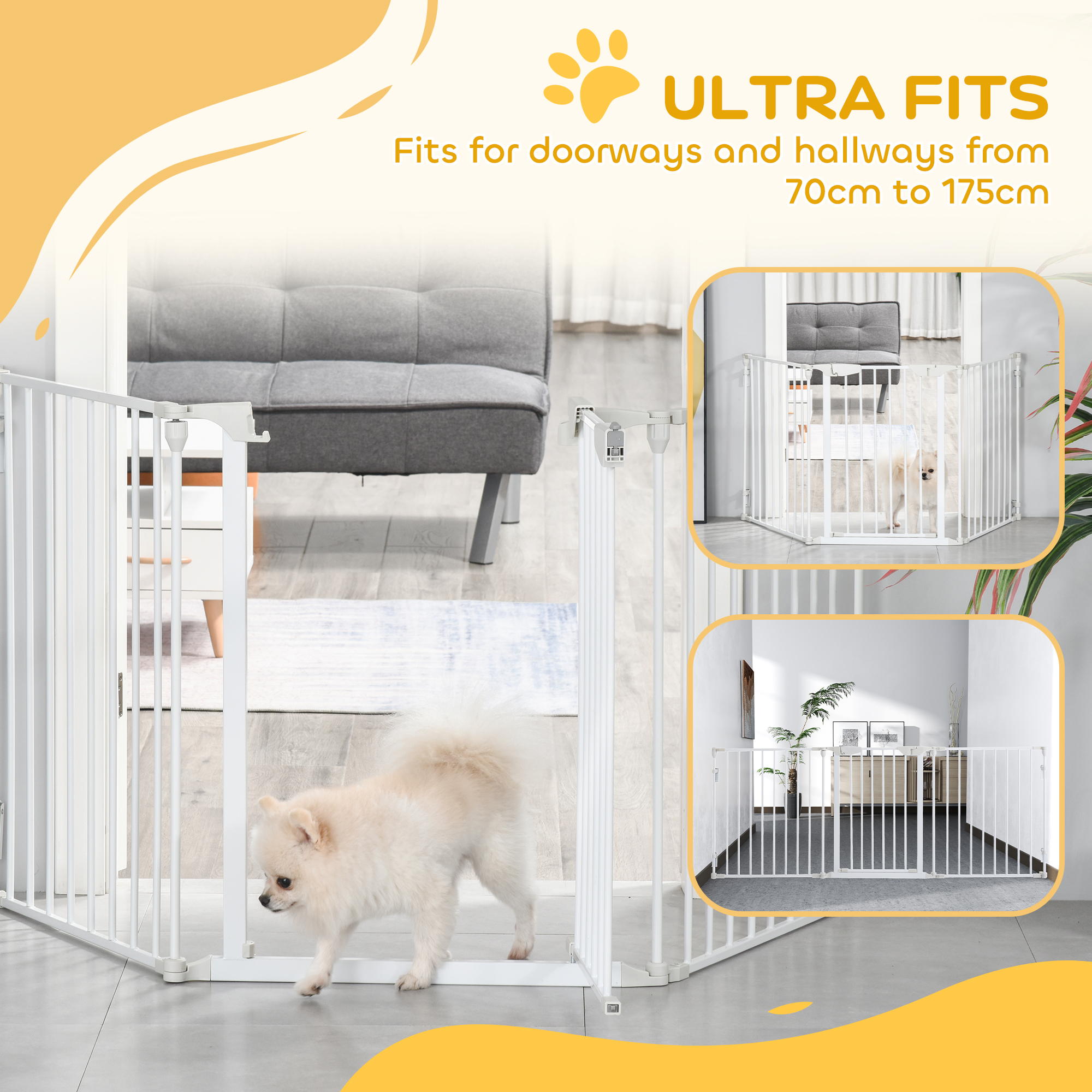 Pet Safety Gate,3 Panels Playpen Fireplace,Foldable Metal Fence,Stair