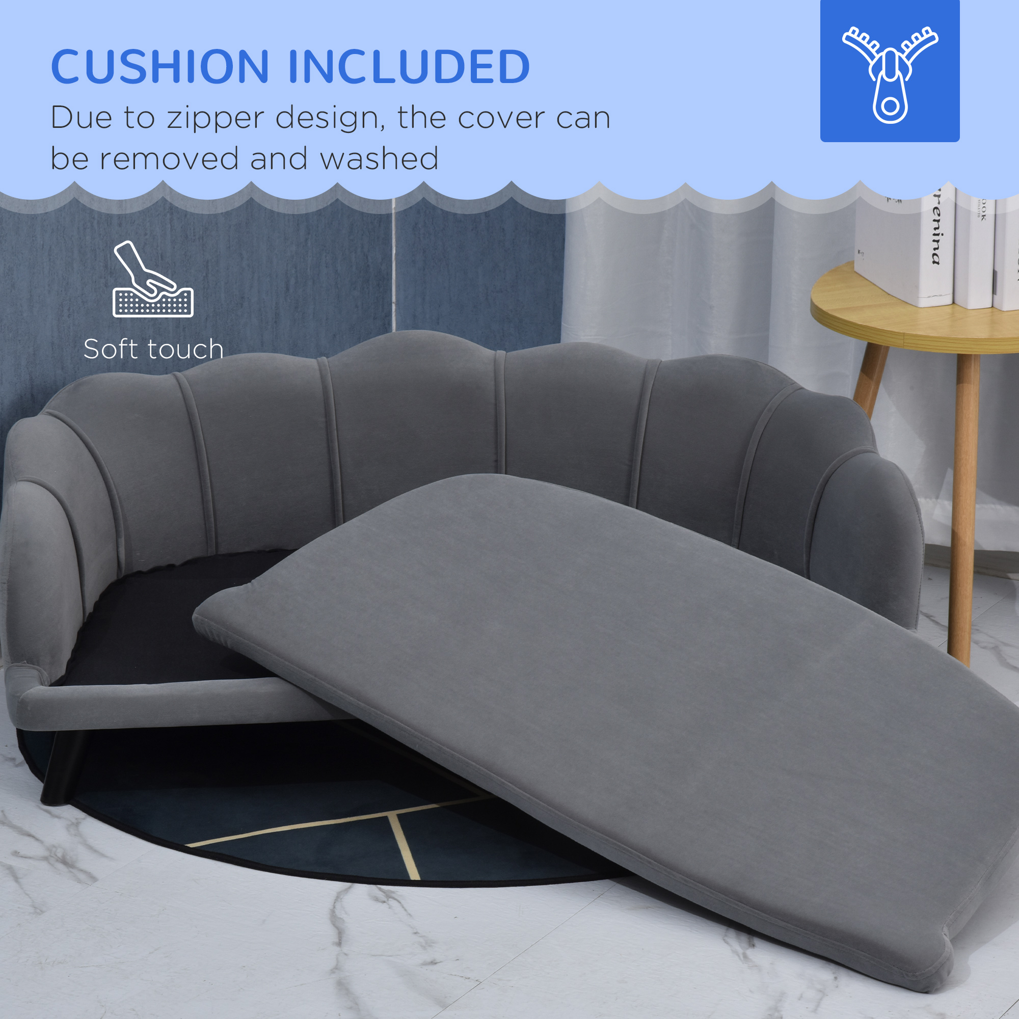 Dog Sofa,Pet Couch Bed For Medium,Large Dogs,with Legs,Cushion-Grey — image 5