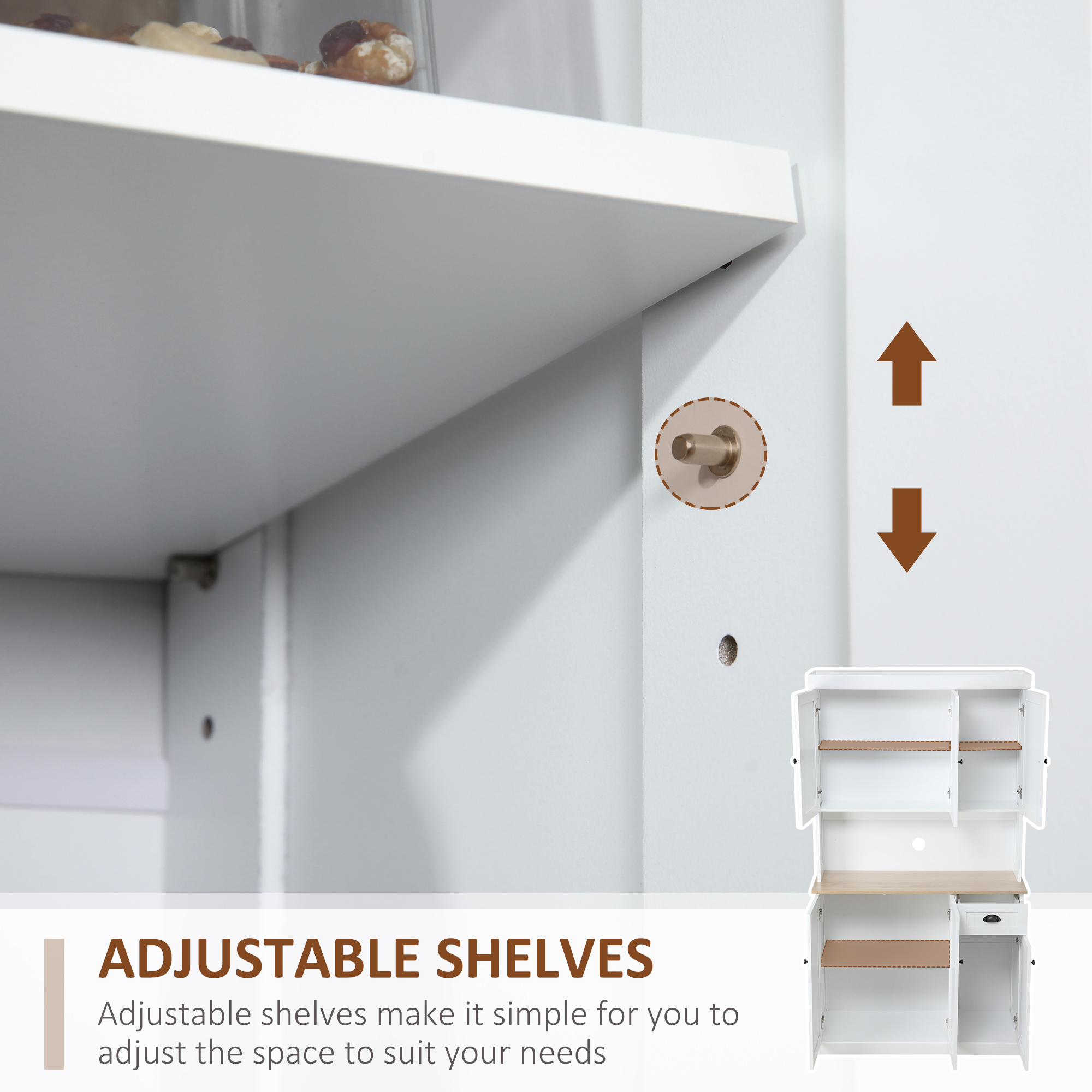 180cm Freestanding Kitchen Cabinet,Modern Storage Cupboard With Open