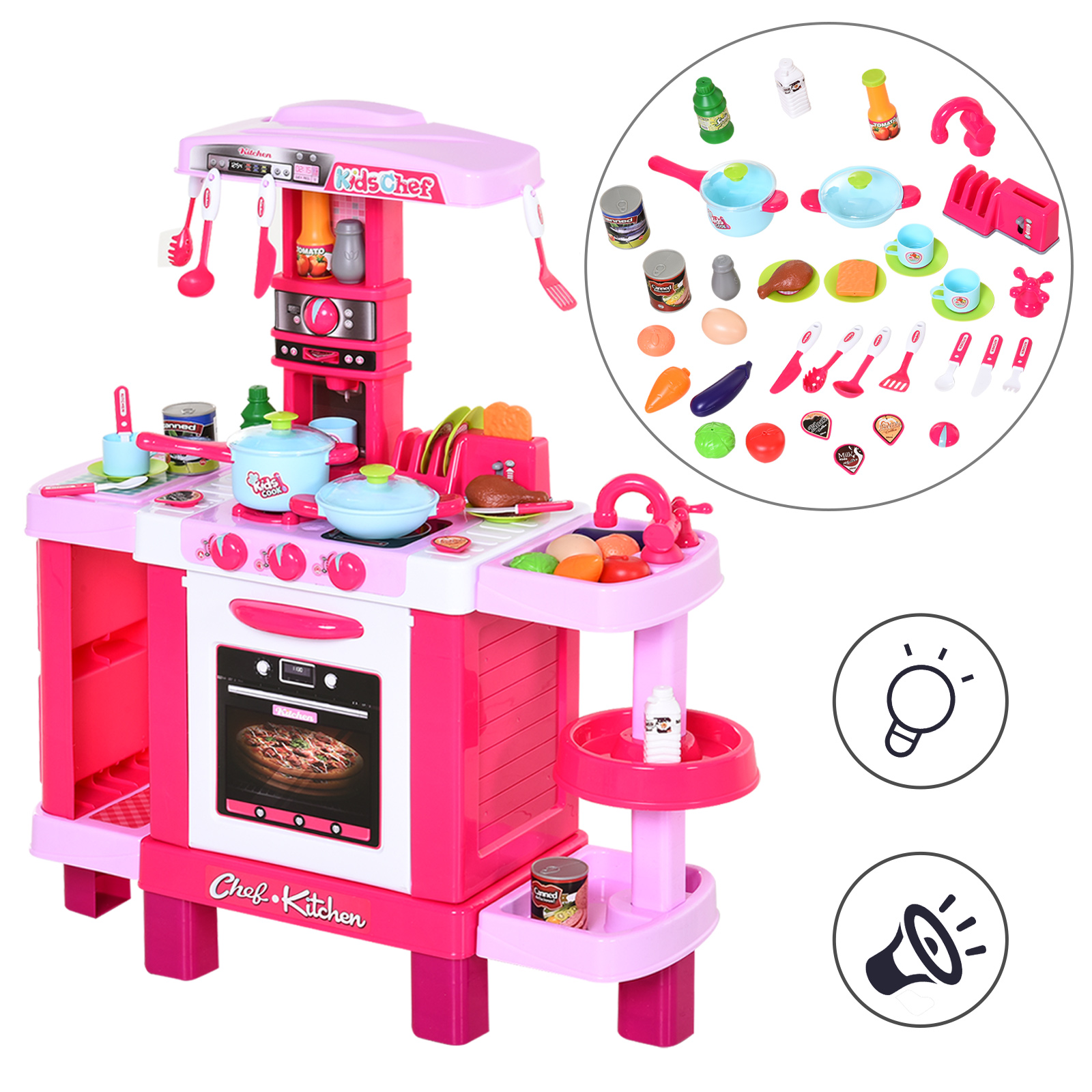 38 Pcs Kids Children Kitchen Play Set W/ Realistic Sounds Lights Food Utensils — image 4