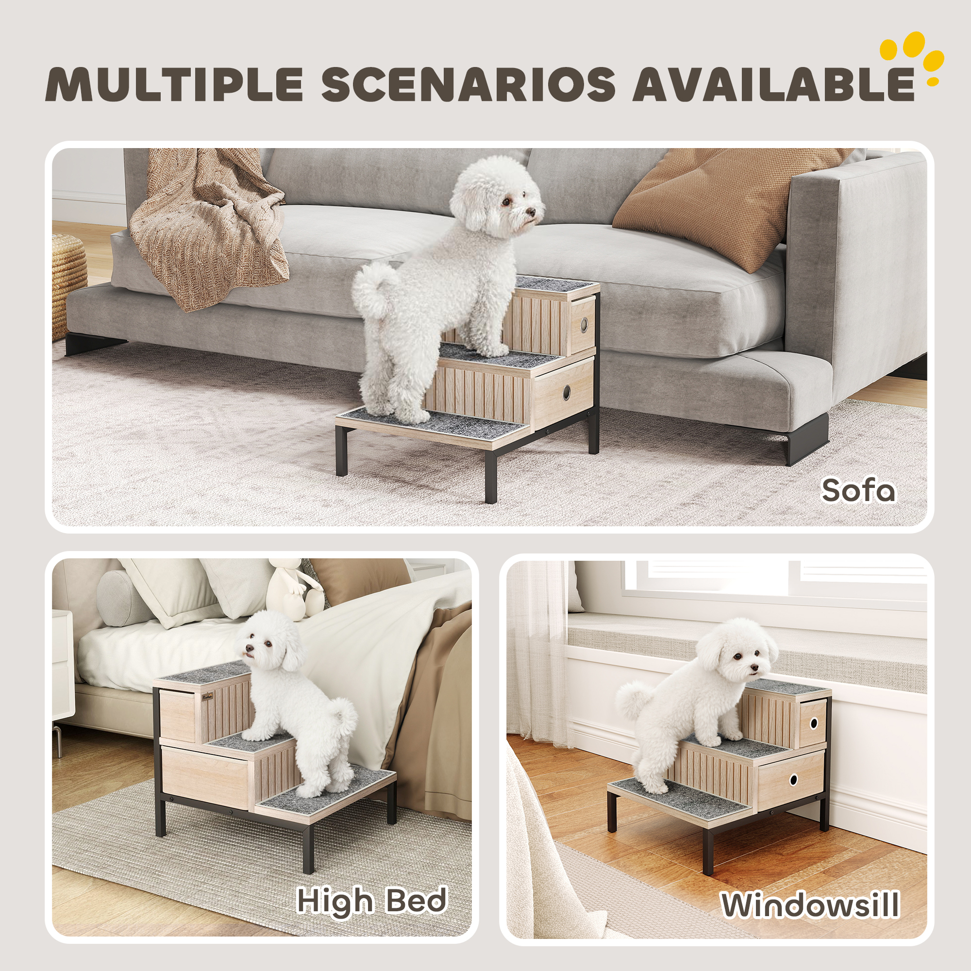 Dog Stairs With Storage,Non-Slip Cover,Pet Steps For Small Dogs & Older